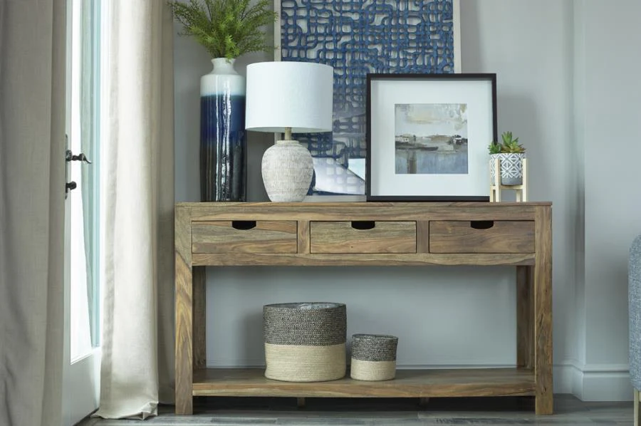 Esther - 3-Drawer Wood Console Table - Natural Sheesham - Image 3