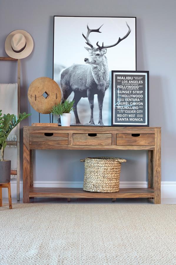 Esther - 3-Drawer Wood Console Table - Natural Sheesham - Image 4