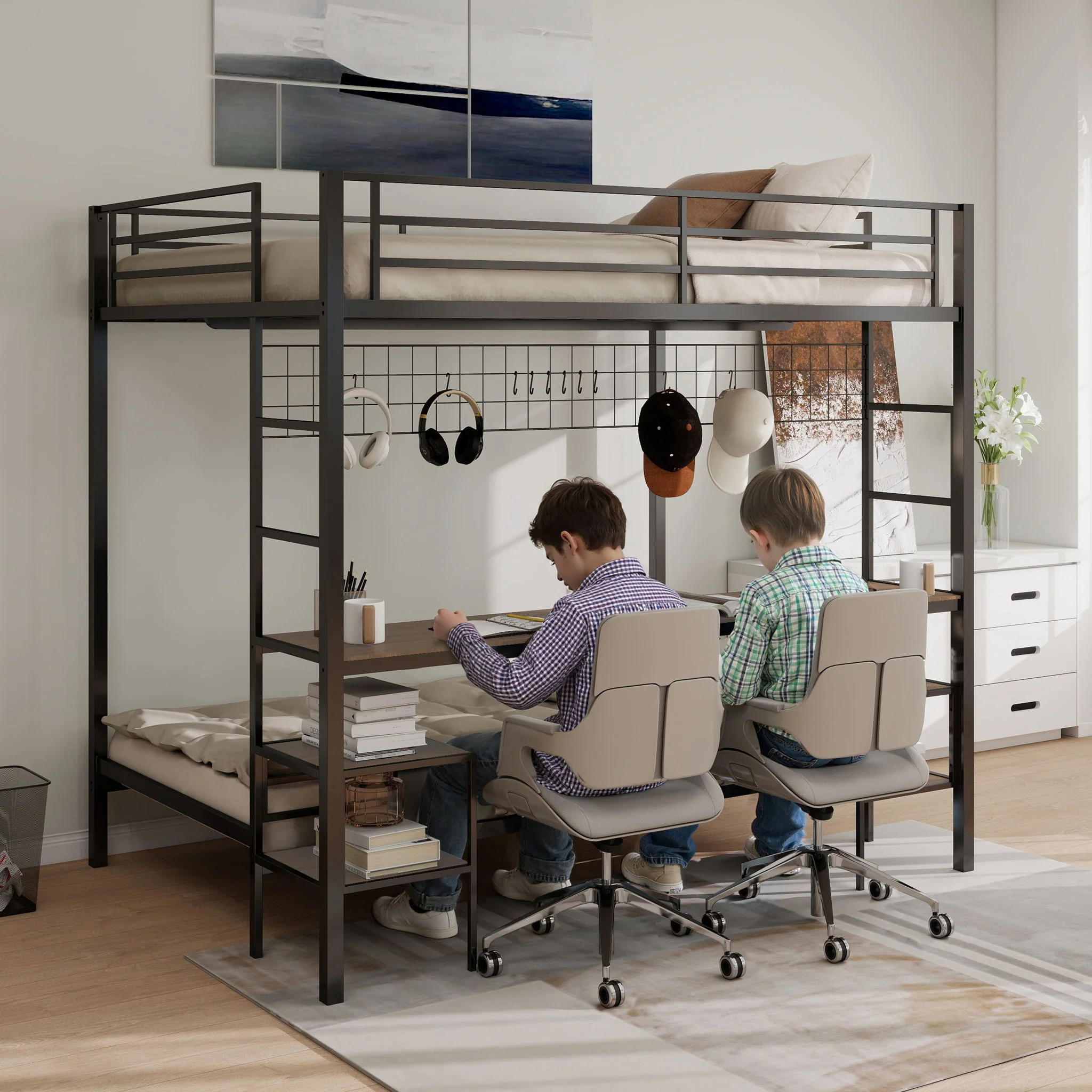 Ethan - Bunk Bed With Desk, Charging Station, Storage Shelves - Image 15