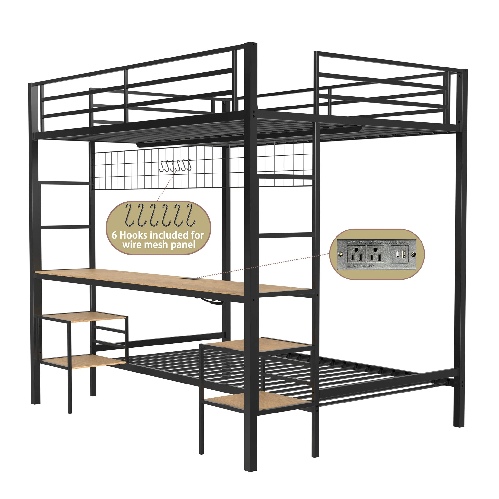 Ethan - Bunk Bed With Desk, Charging Station, Storage Shelves - Image 25