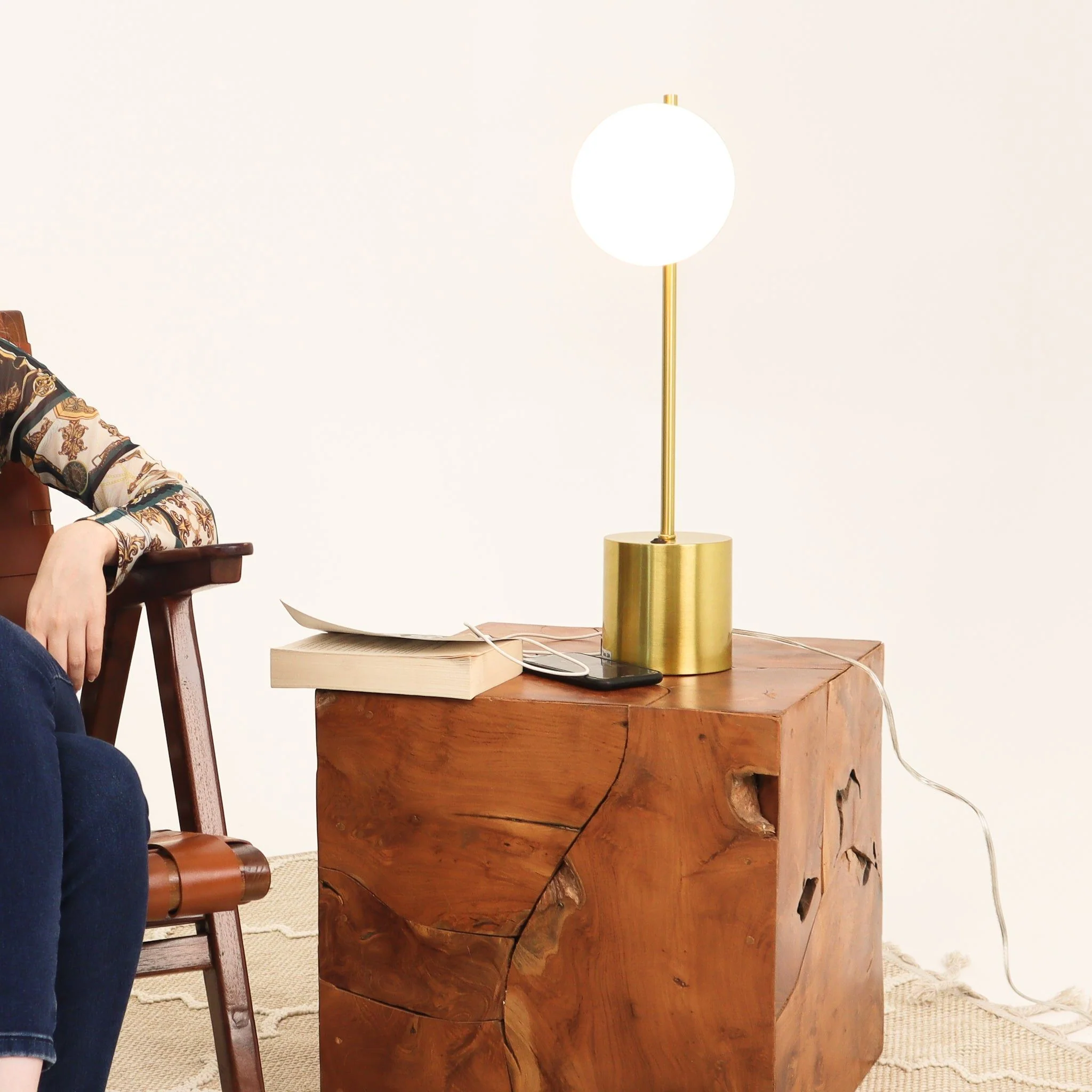 Ethereal - Modern Small Table Lamp, Desk Lamp Fixture With Globe Shade - Gold / White - Image 4