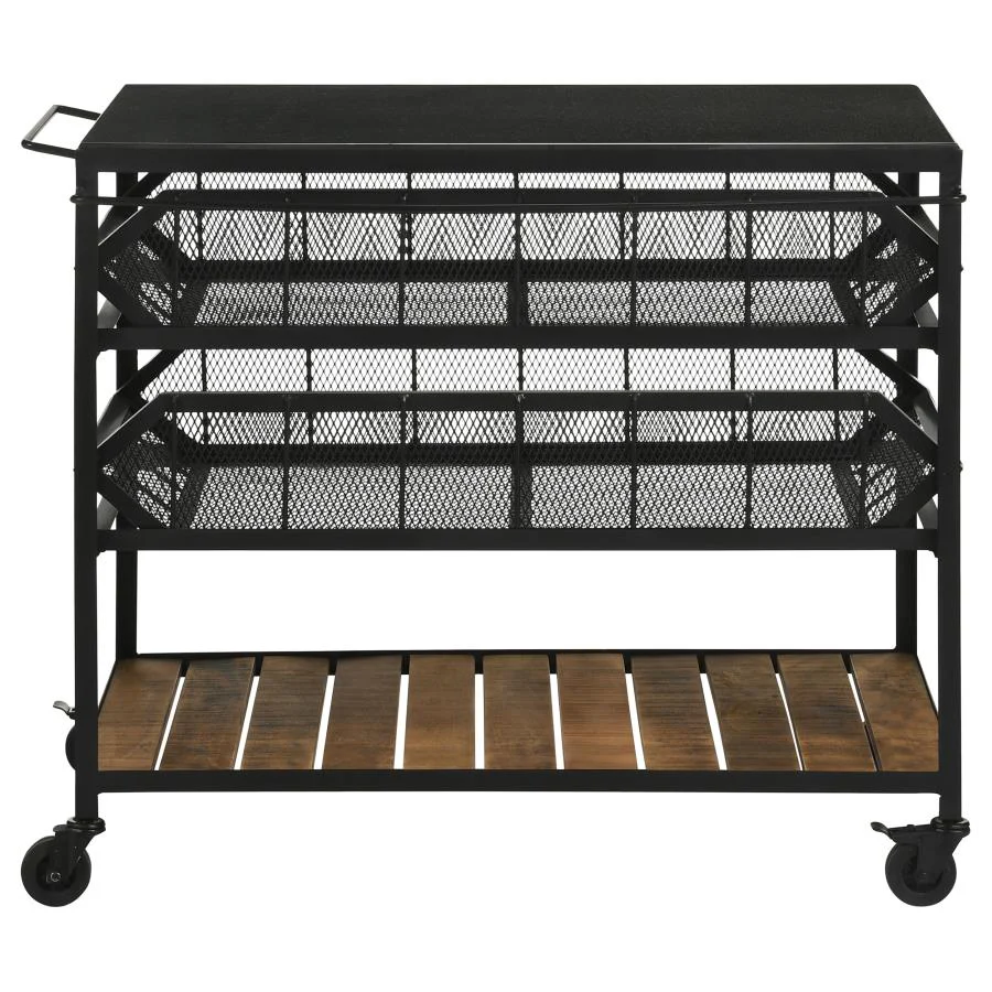 Evander Marble Top Kitchen Cart with Removable Shelves Black - Image 3