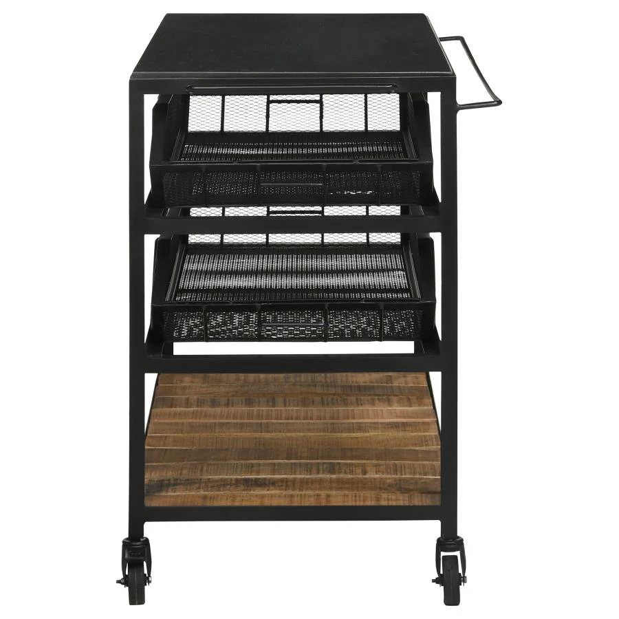 Evander Marble Top Kitchen Cart with Removable Shelves Black - Image 5