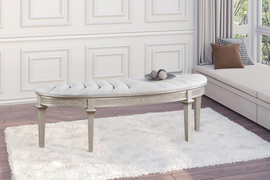 Evangeline - Curved Fabric Upholstered Bench - Silver Oak - Image 2