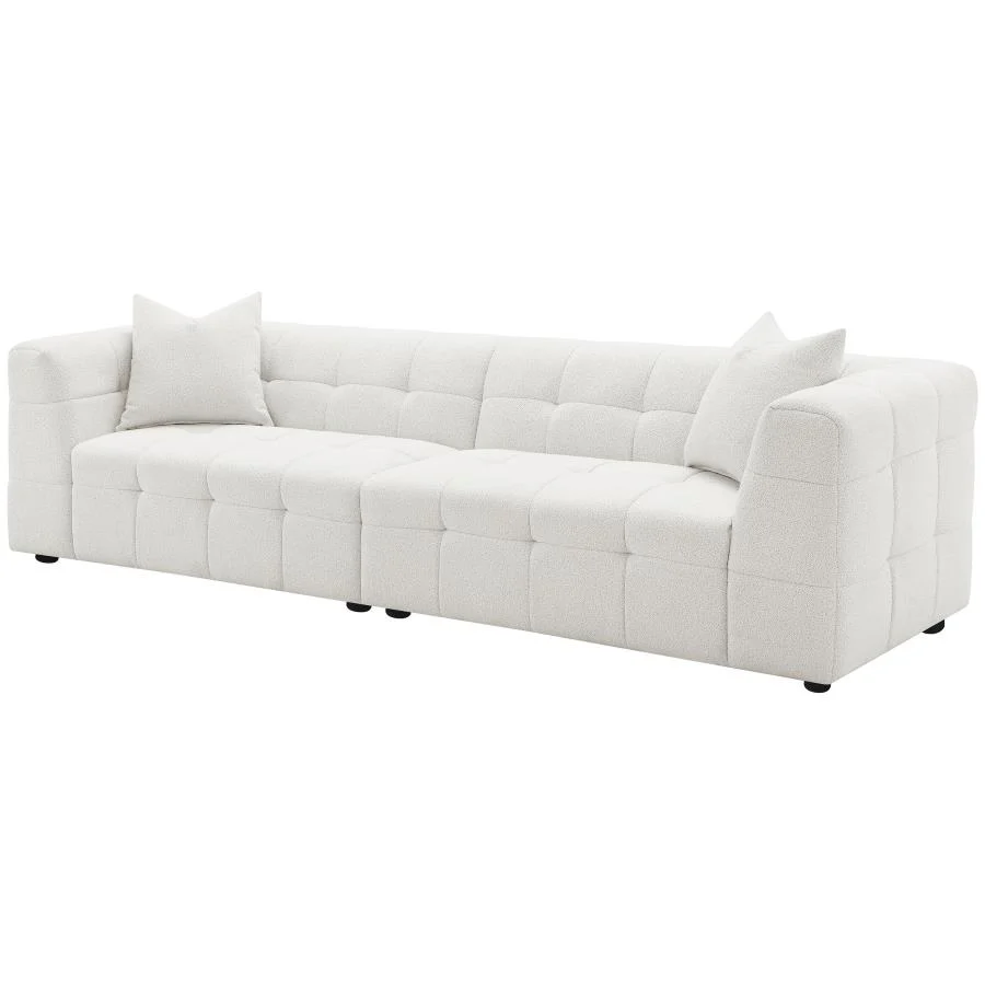 Everly Boucle Upholstered Extra Long Sofa Off White - Image 3
