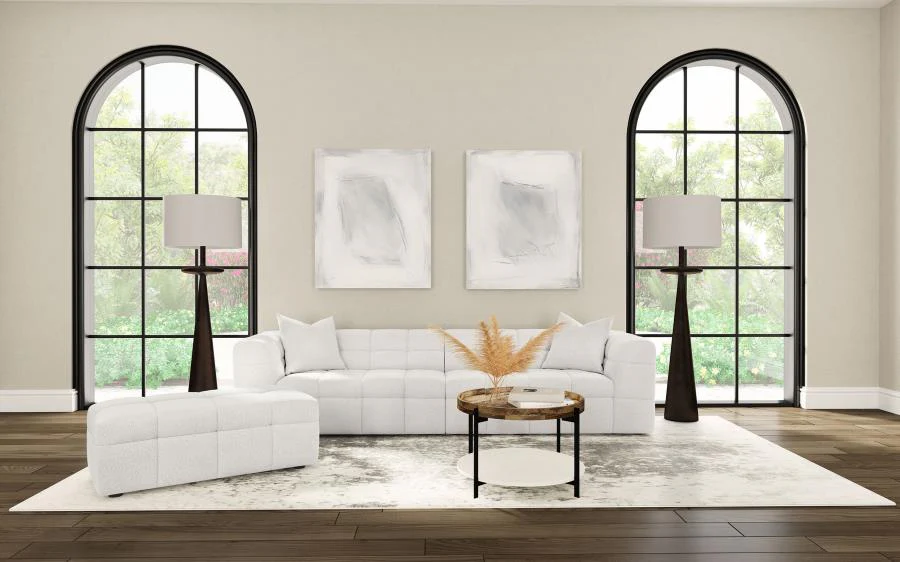 Everly Boucle Upholstered Rectangular Ottoman Off White - Image 8