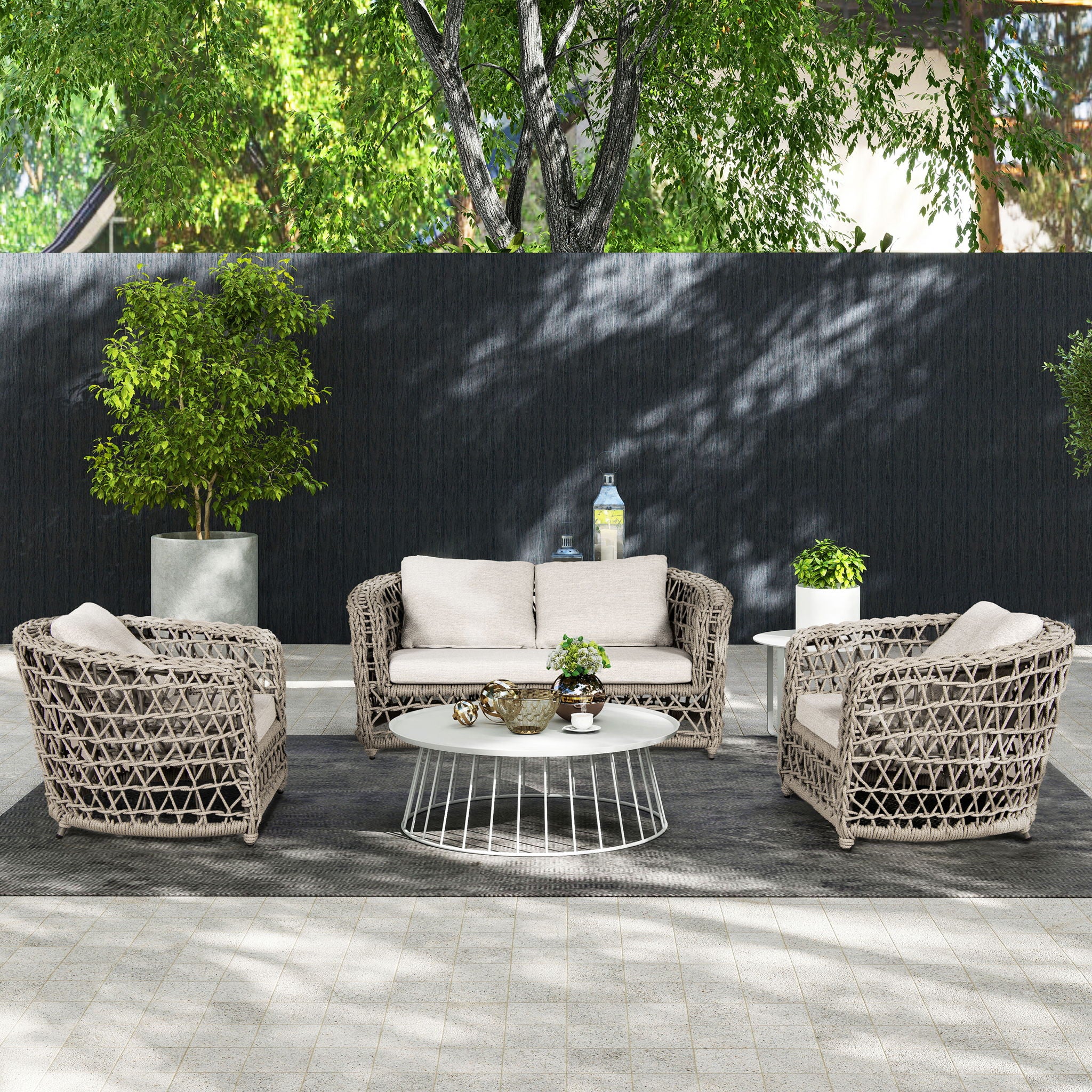 Everly - Frame Barrel Deep Seating Patio Loveseat Sofa Axroma Olefin - Oat Beige - Image 9