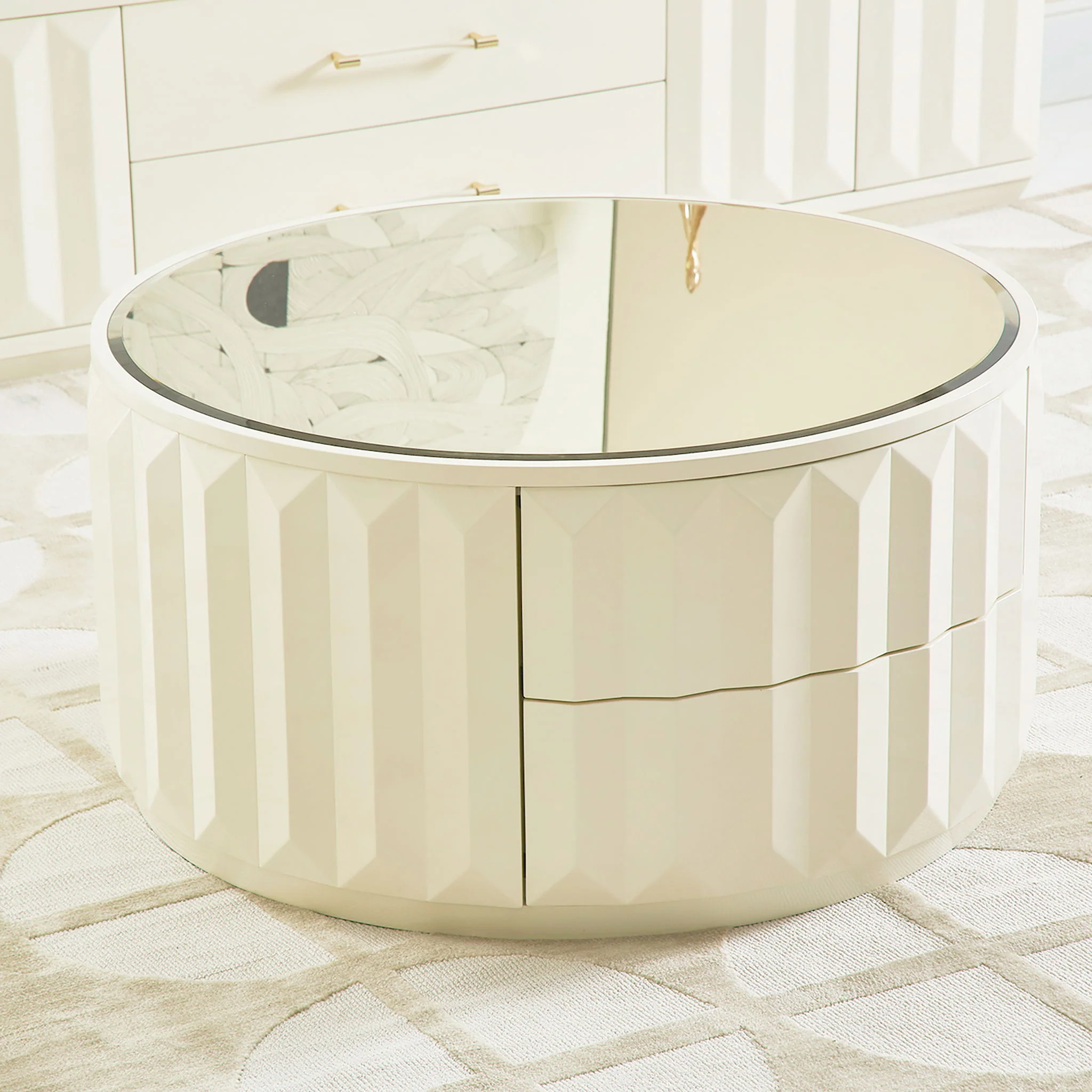 Facino - Round Storage Coffee Table - White Birch - Image 6