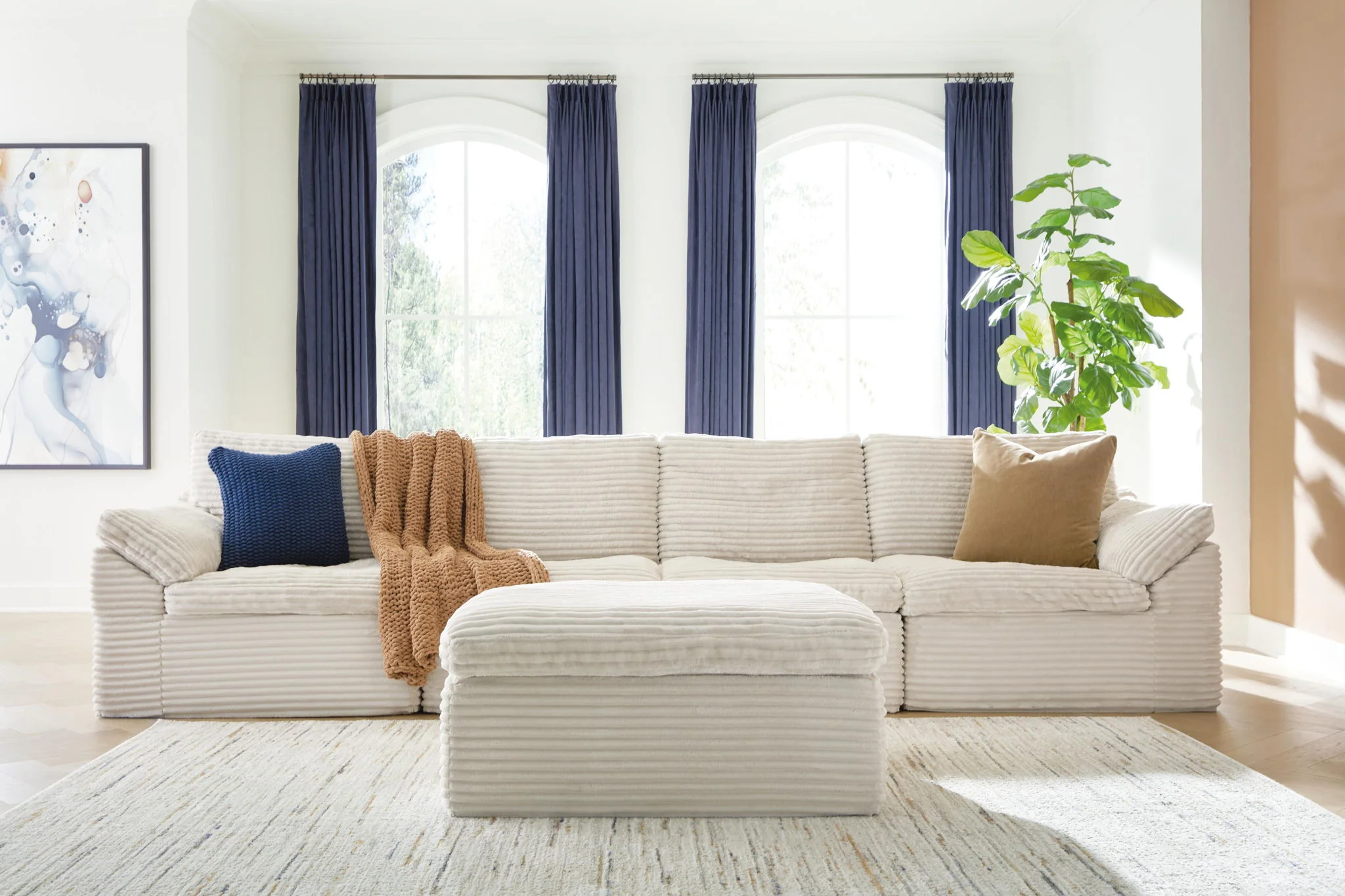 Fannin - 4-Piece Sectional With Ottoman - Ivory - Image 5