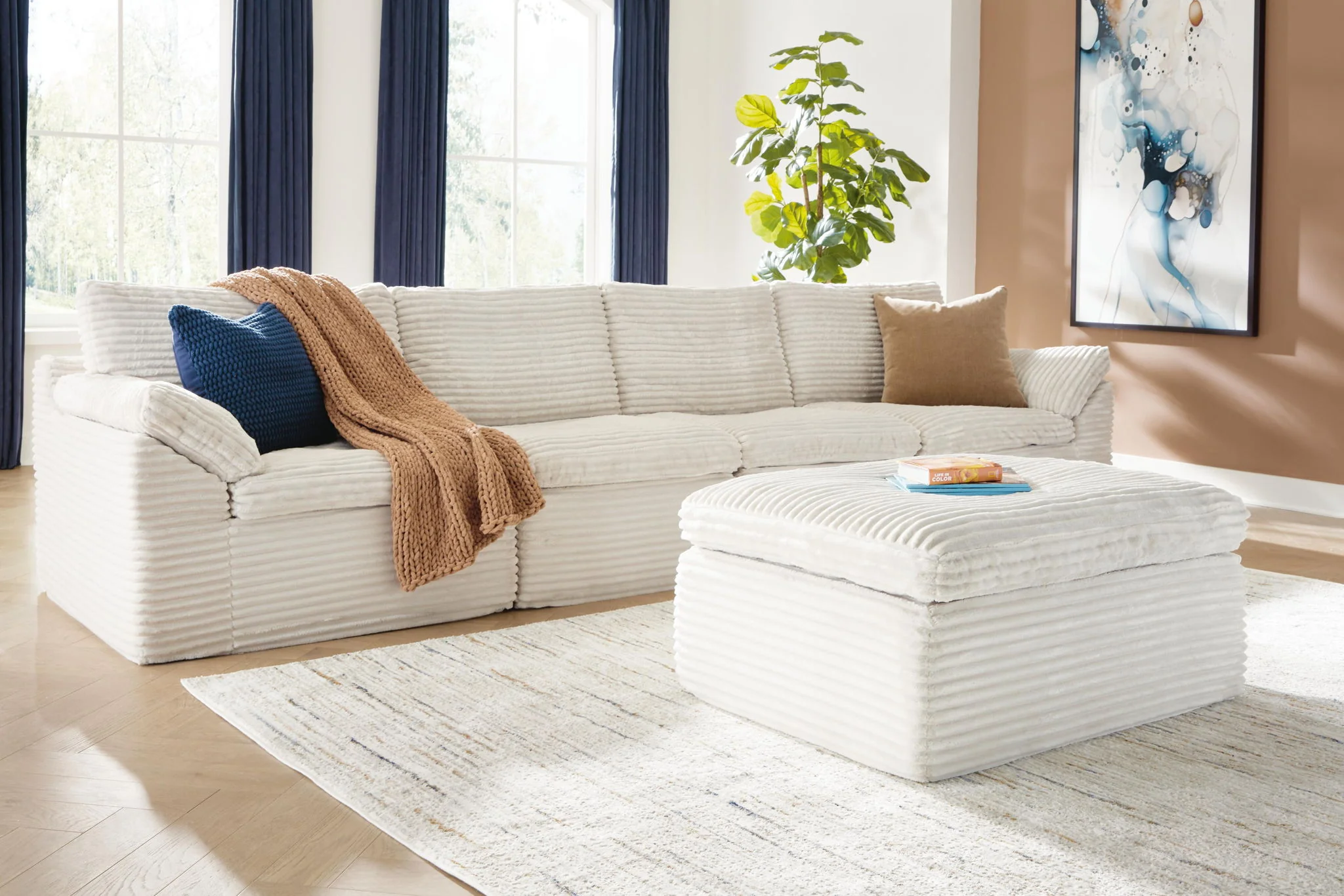 Fannin - 4-Piece Sectional With Ottoman - Ivory - Image 6