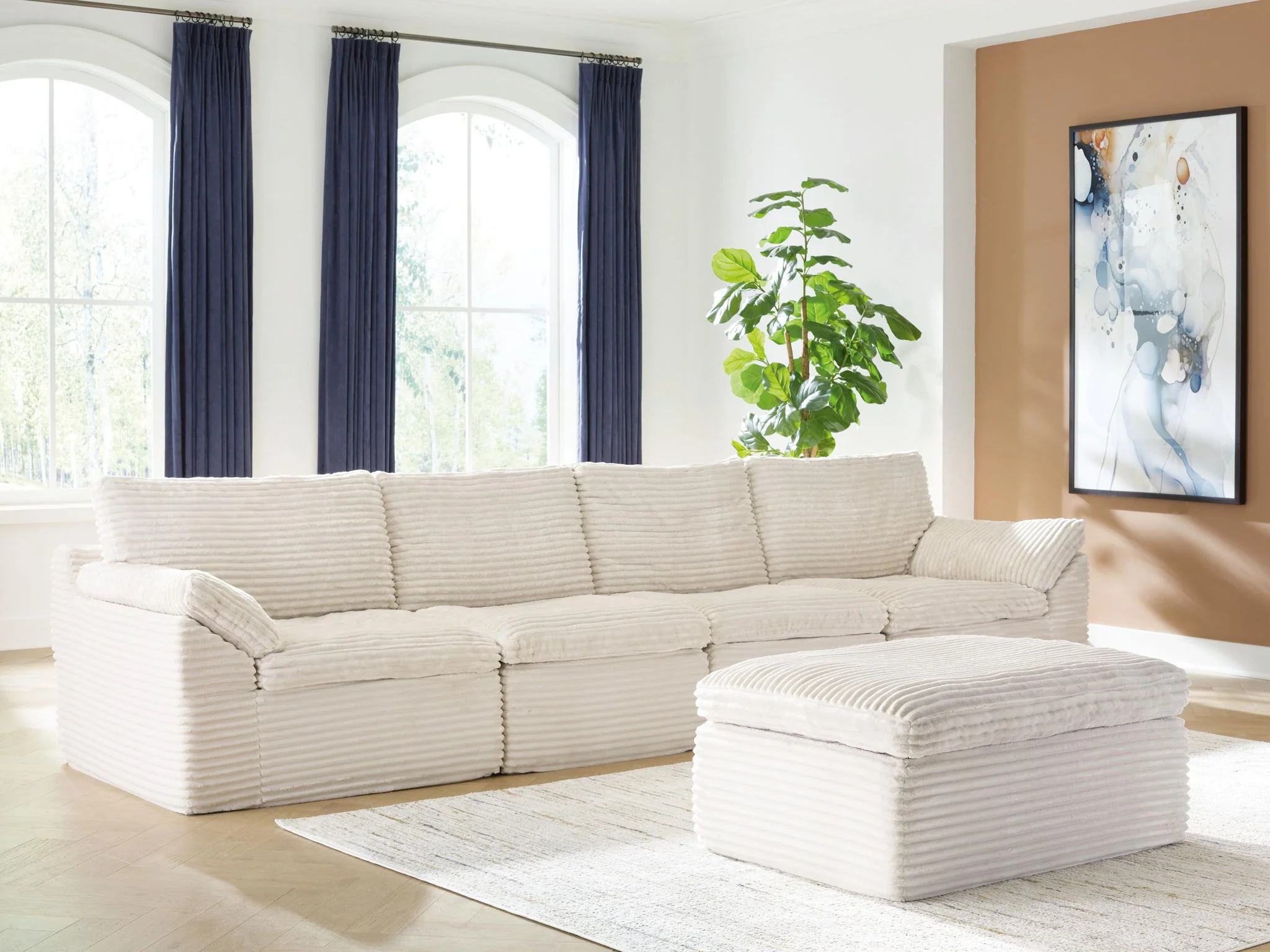 Fannin - 4-Piece Sectional With Ottoman - Ivory - Image 7