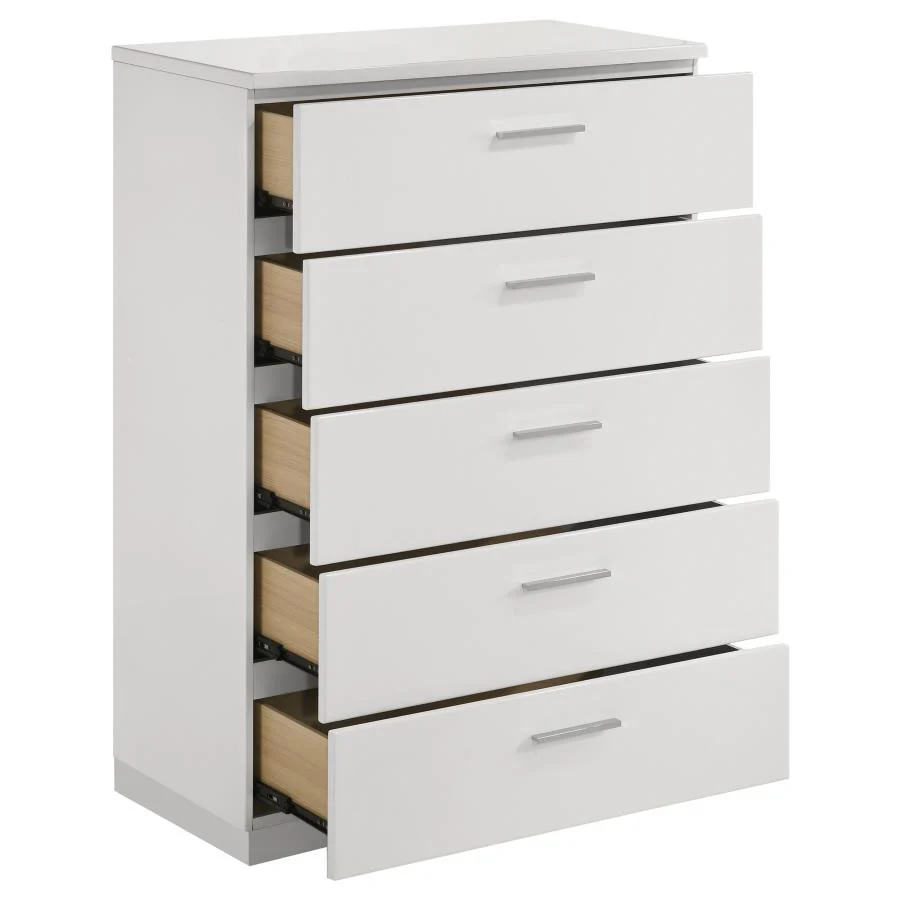 Felicity - 5-Drawer Bedroom Chest - White High Gloss - Image 10