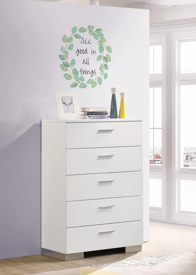 Felicity - 5-Drawer Bedroom Chest - White High Gloss - Image 2