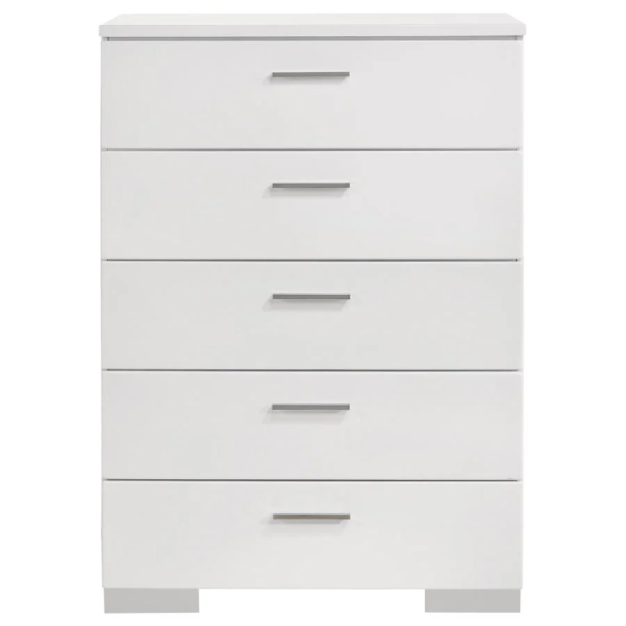 Felicity - 5-Drawer Bedroom Chest - White High Gloss - Image 3