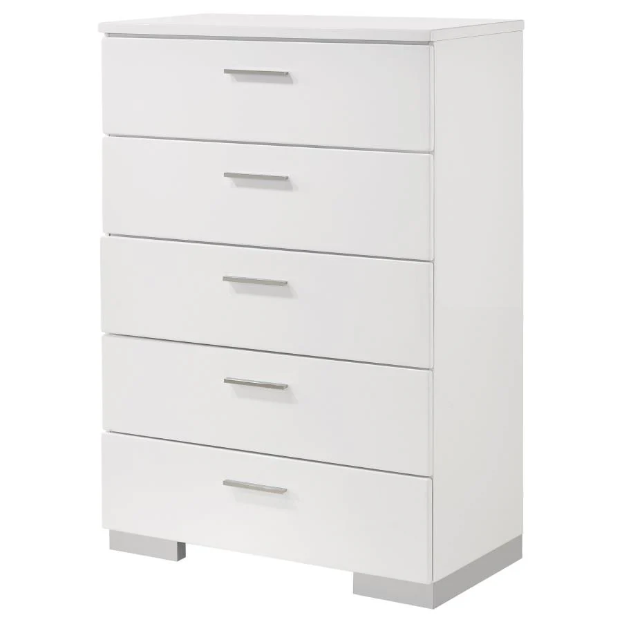Felicity - 5-Drawer Bedroom Chest - White High Gloss - Image 4