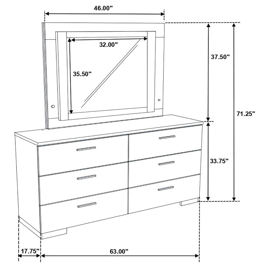 Felicity - 6-Drawer Dresser With LED Mirror - White High Gloss - Image 4
