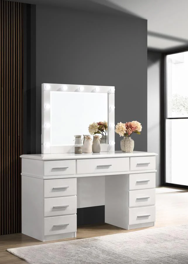 Felicity - 9-Drawer Vanity Table With Lighted Mirror - Glossy White - Image 2