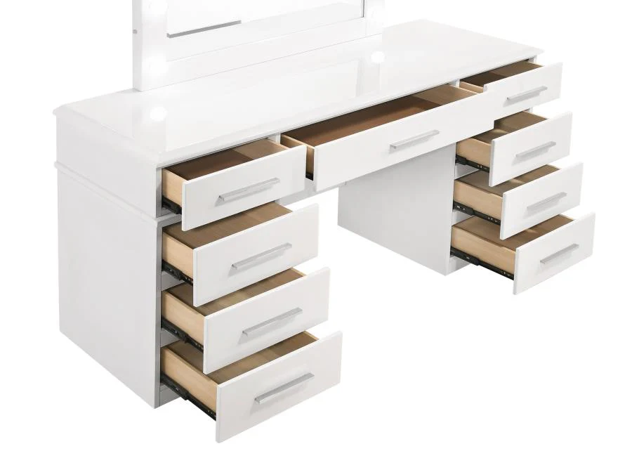 Felicity - 9-Drawer Vanity Table With Lighted Mirror - Glossy White - Image 3
