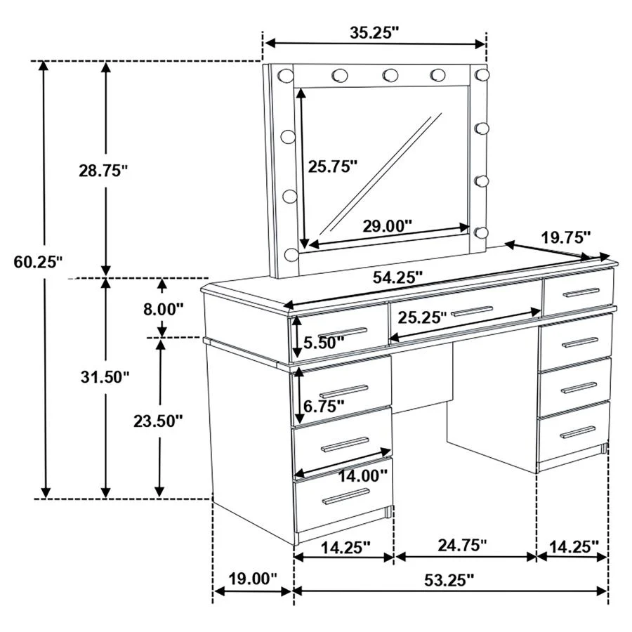 Felicity - 9-Drawer Vanity Table With Lighted Mirror - Glossy White - Image 7