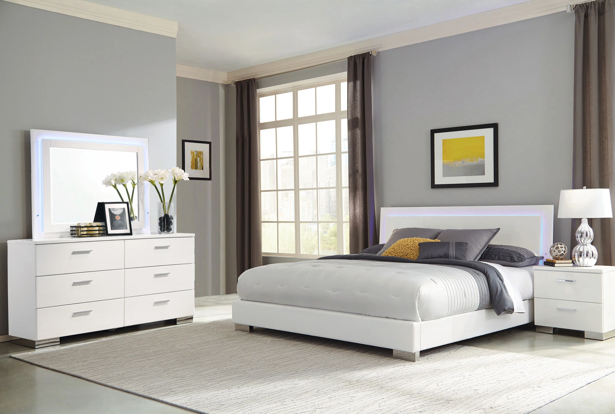 Felicity - Bedroom Set With Led Headboard And Mirror - Image 180