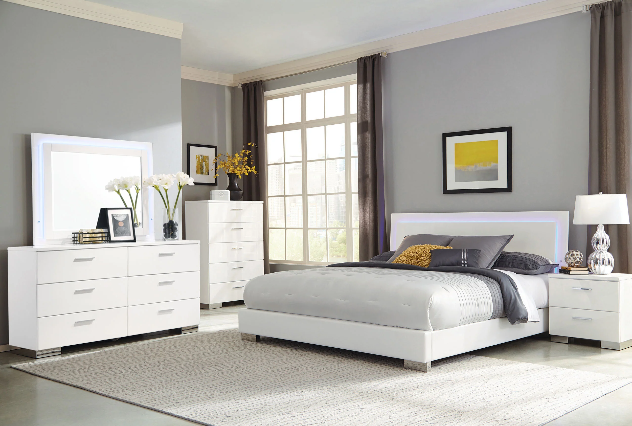 Felicity - Bedroom Set With Led Headboard And Mirror - Image 185