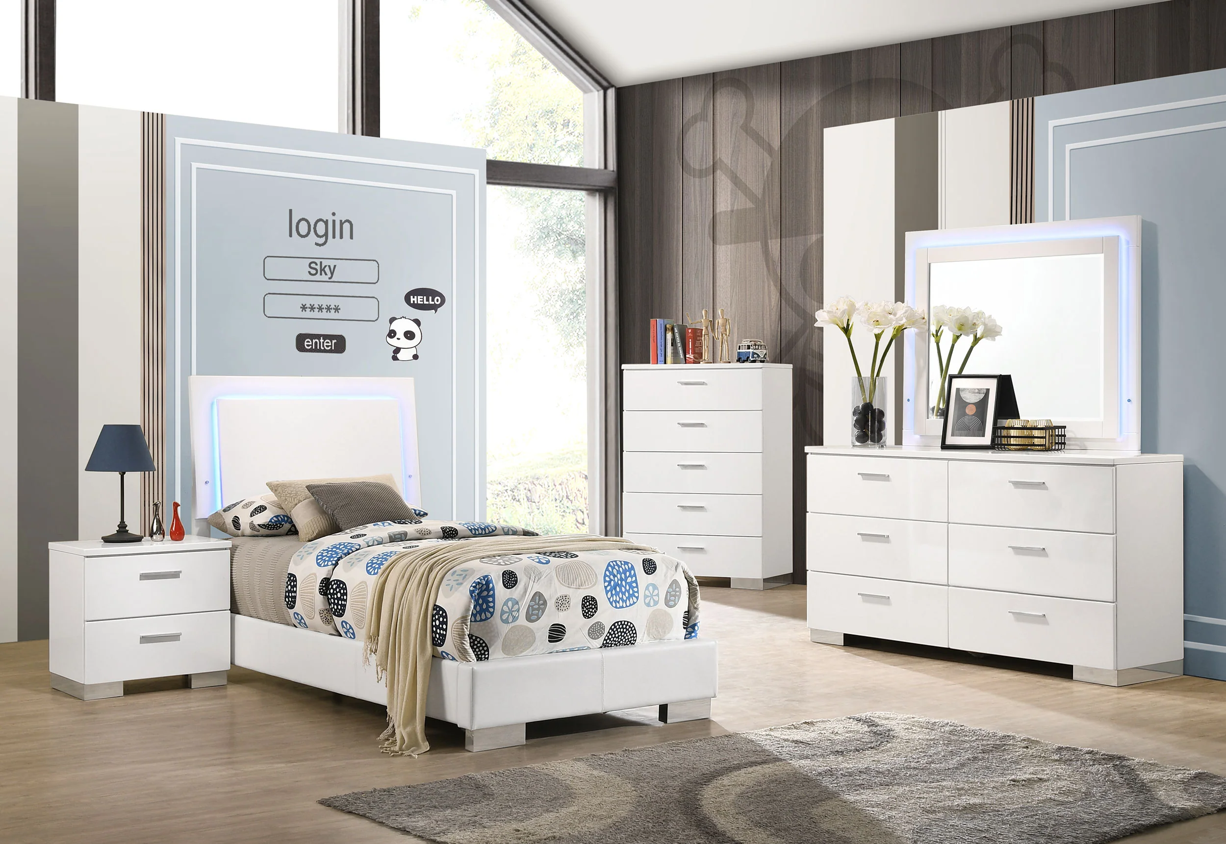 Felicity - Bedroom Set With Led Headboard And Mirror - Image 186