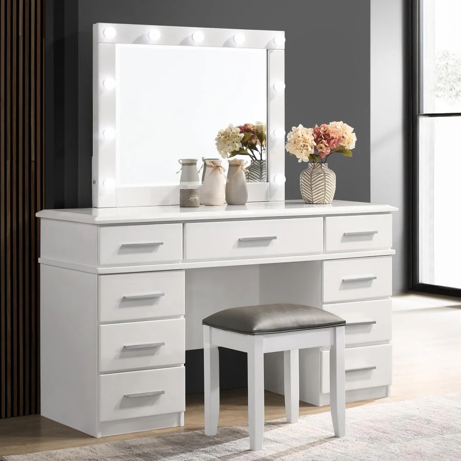 Felicity - Upholstered Vanity Stool - Metallic And Glossy White - Image 4