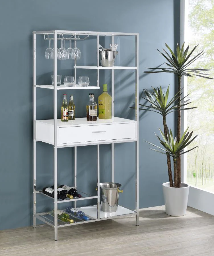 Figueroa - 5-Shelf Wine Storage Bar Cabinet - White High Gloss - Image 2