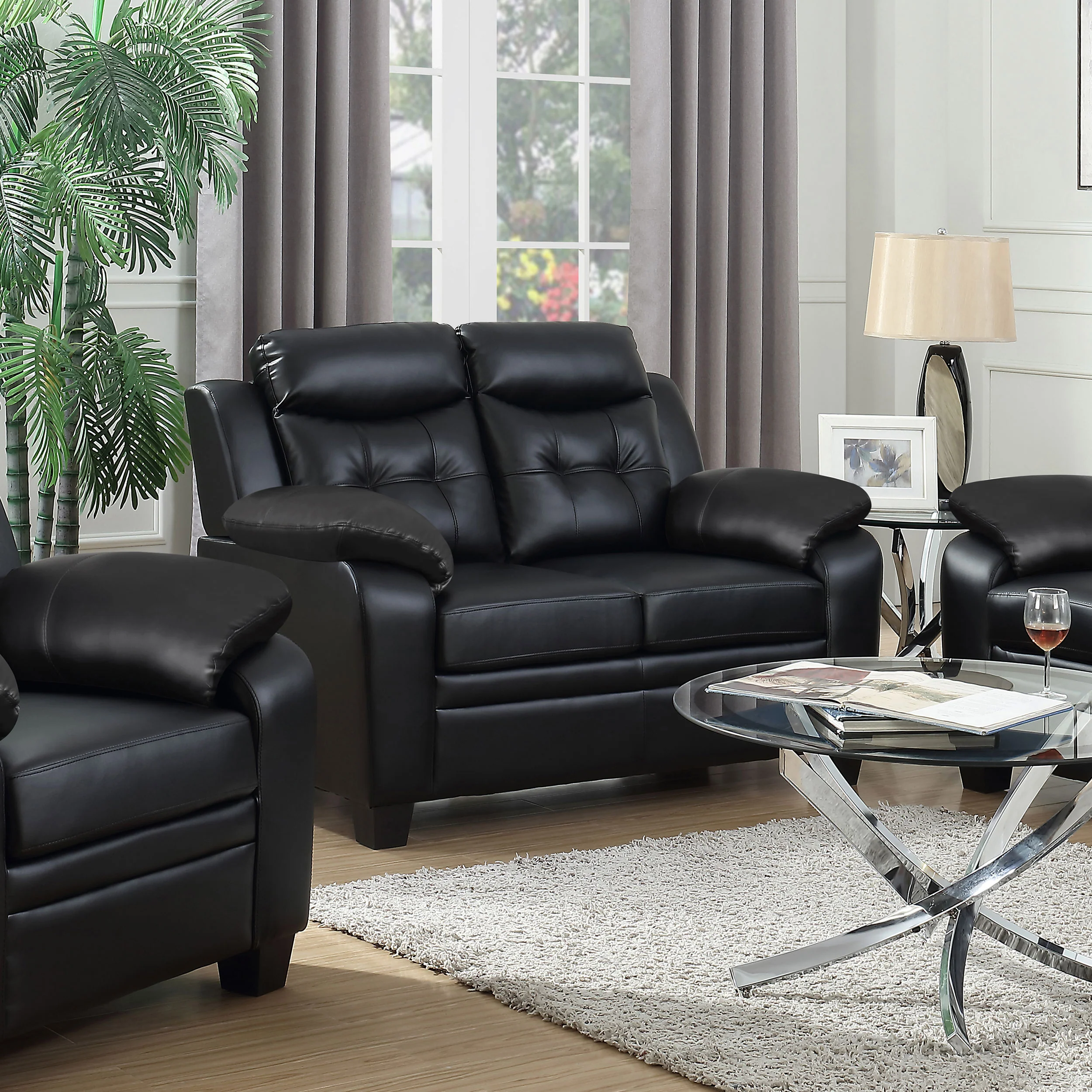 Finley - Upholstered Padded Arm Tufted Loveseat - Black - Image 11