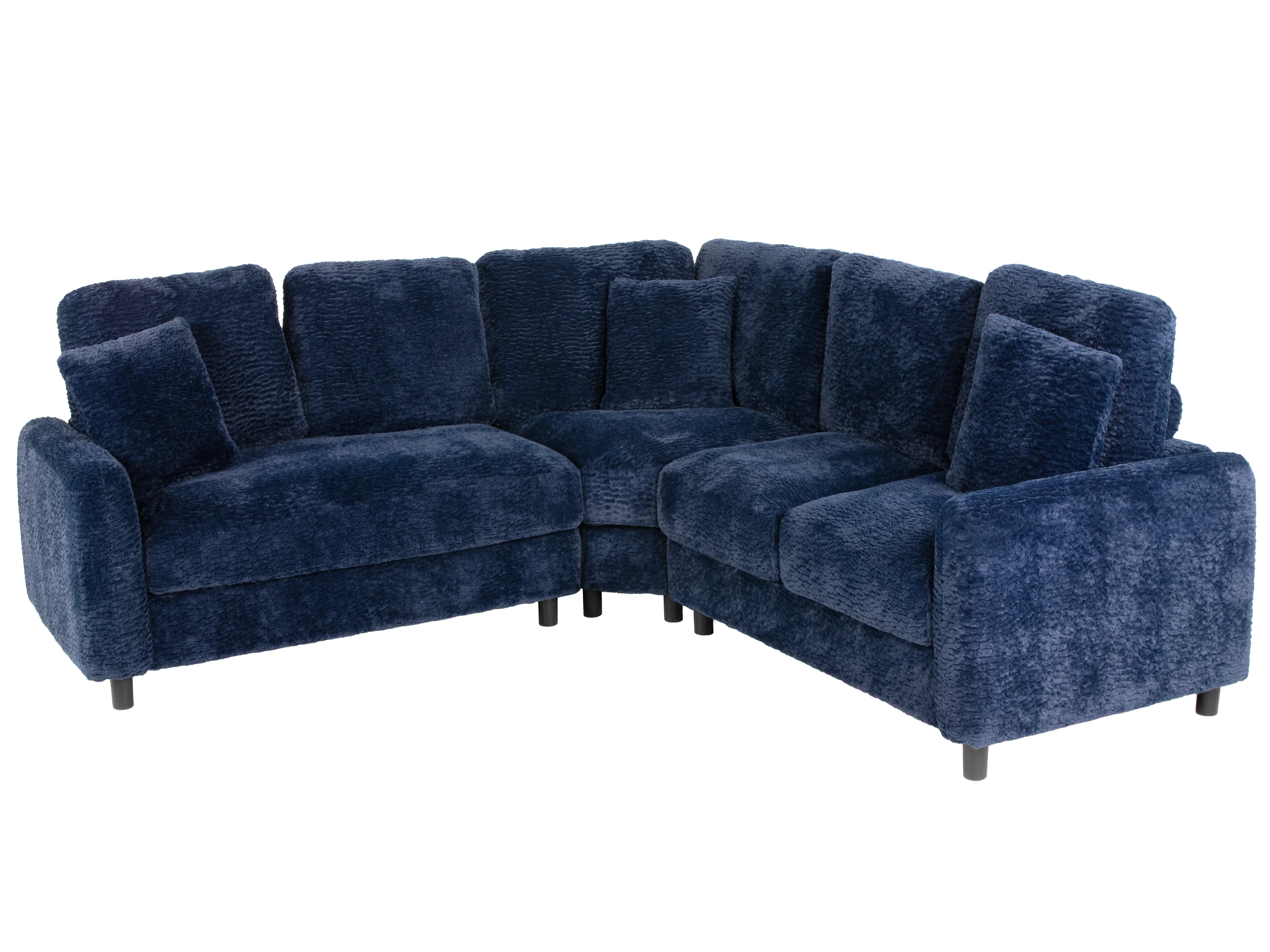 Navy Chenille 3-Piece Sectional Sofa with Pillows - Image 3