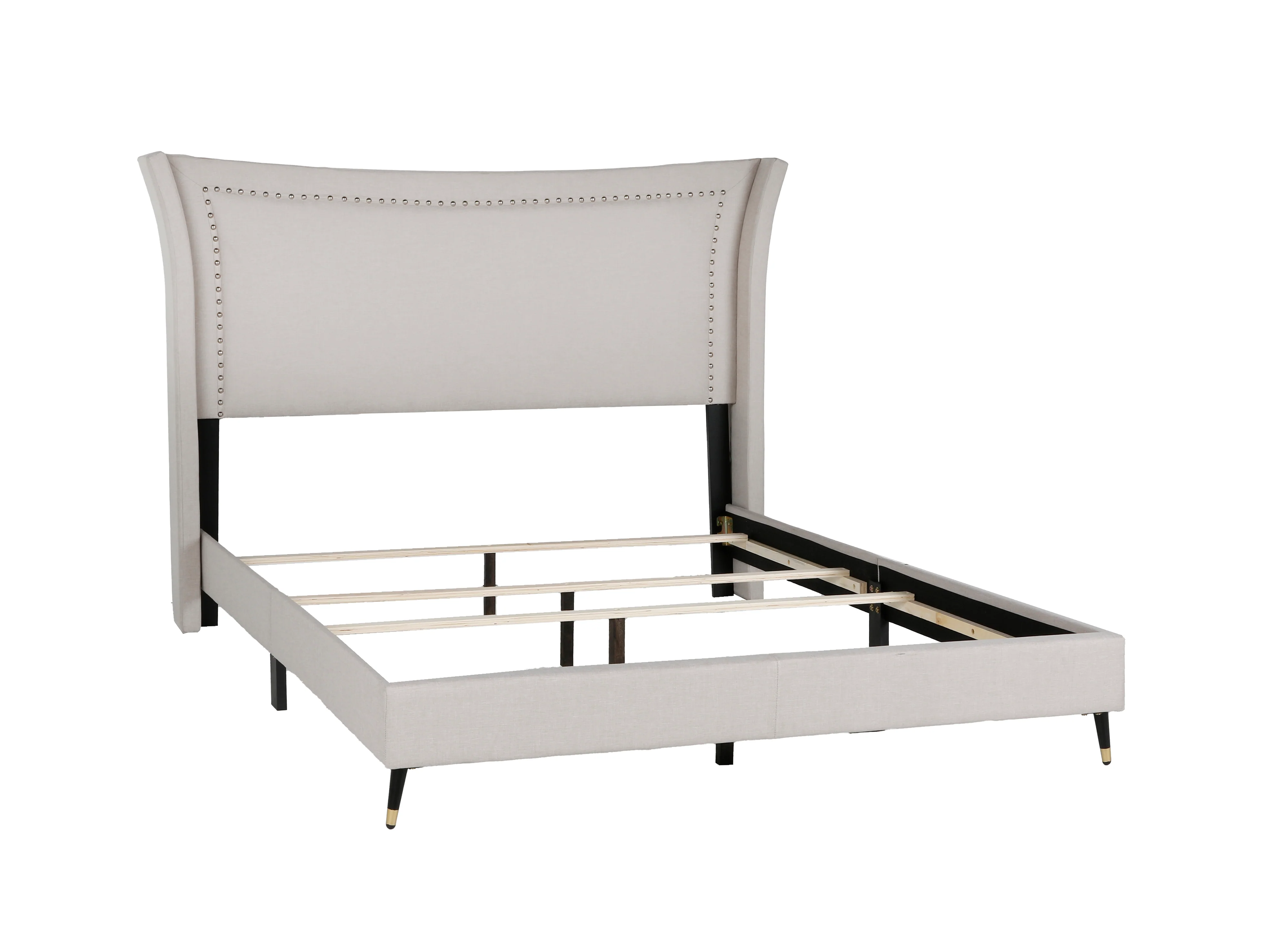 Fog Upholstered Wingback Bed with Nailhead Trim - Image 3