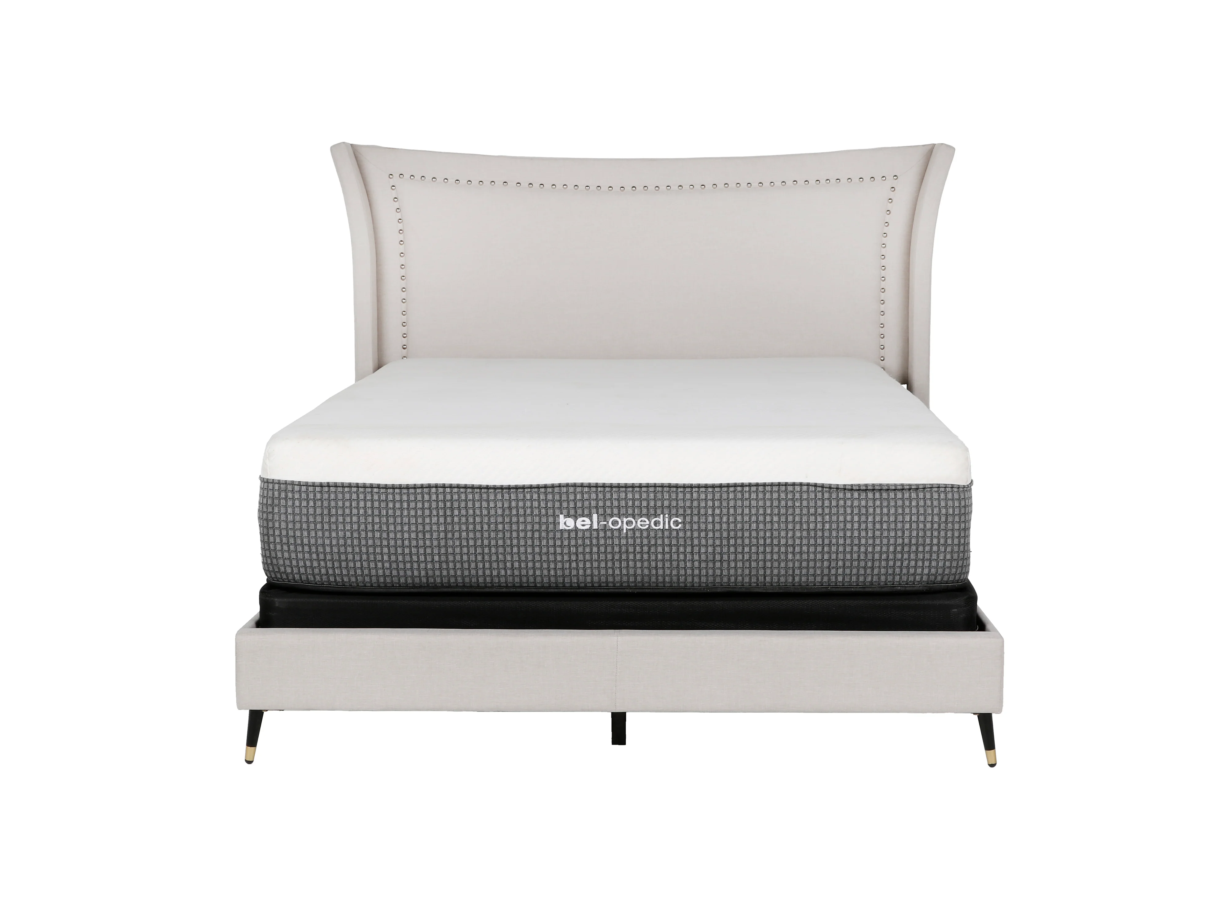 Fog Upholstered Wingback Bed with Nailhead Trim - Image 4