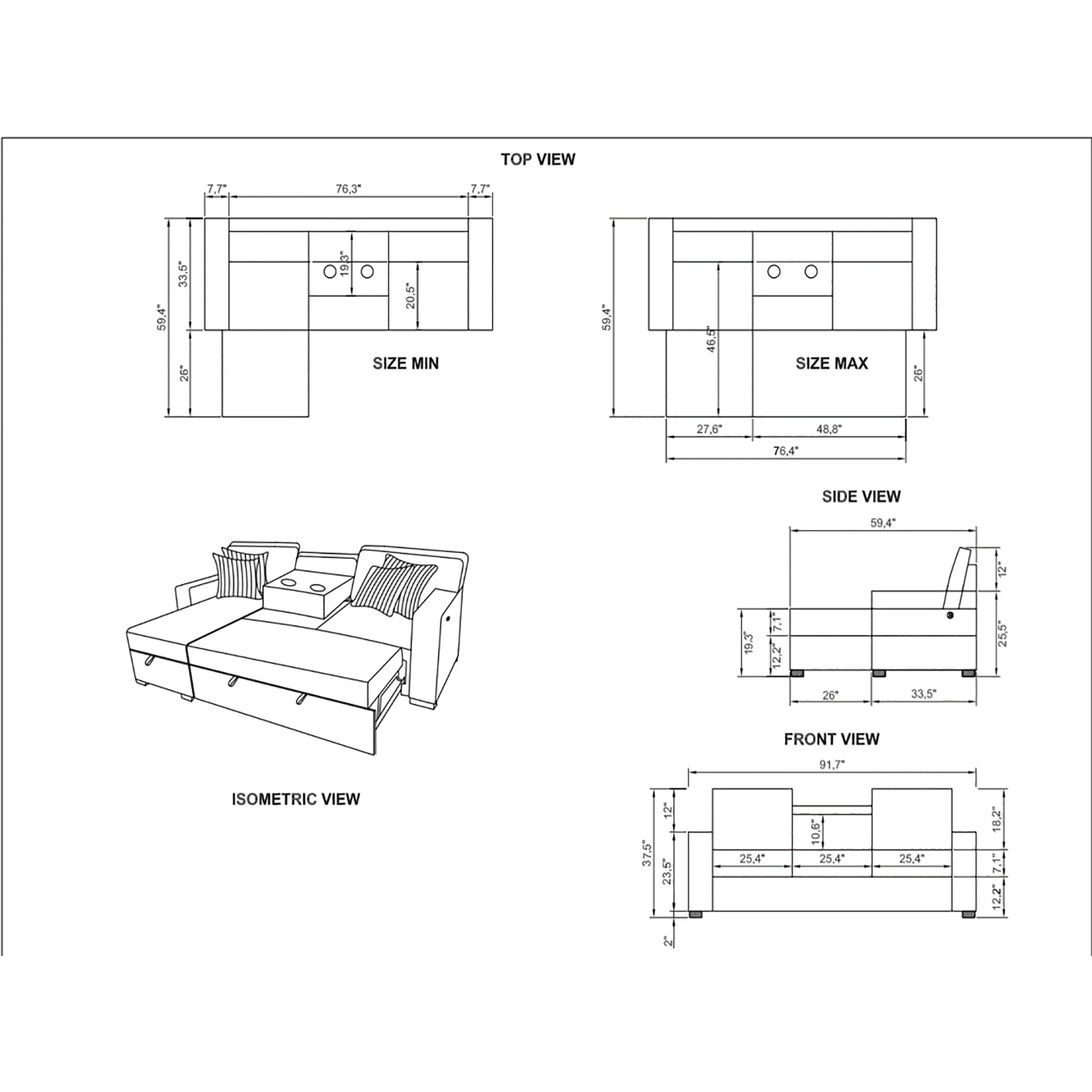 Ford - Reversible Pull Out Sofa Bed - Light Gray - Image 12