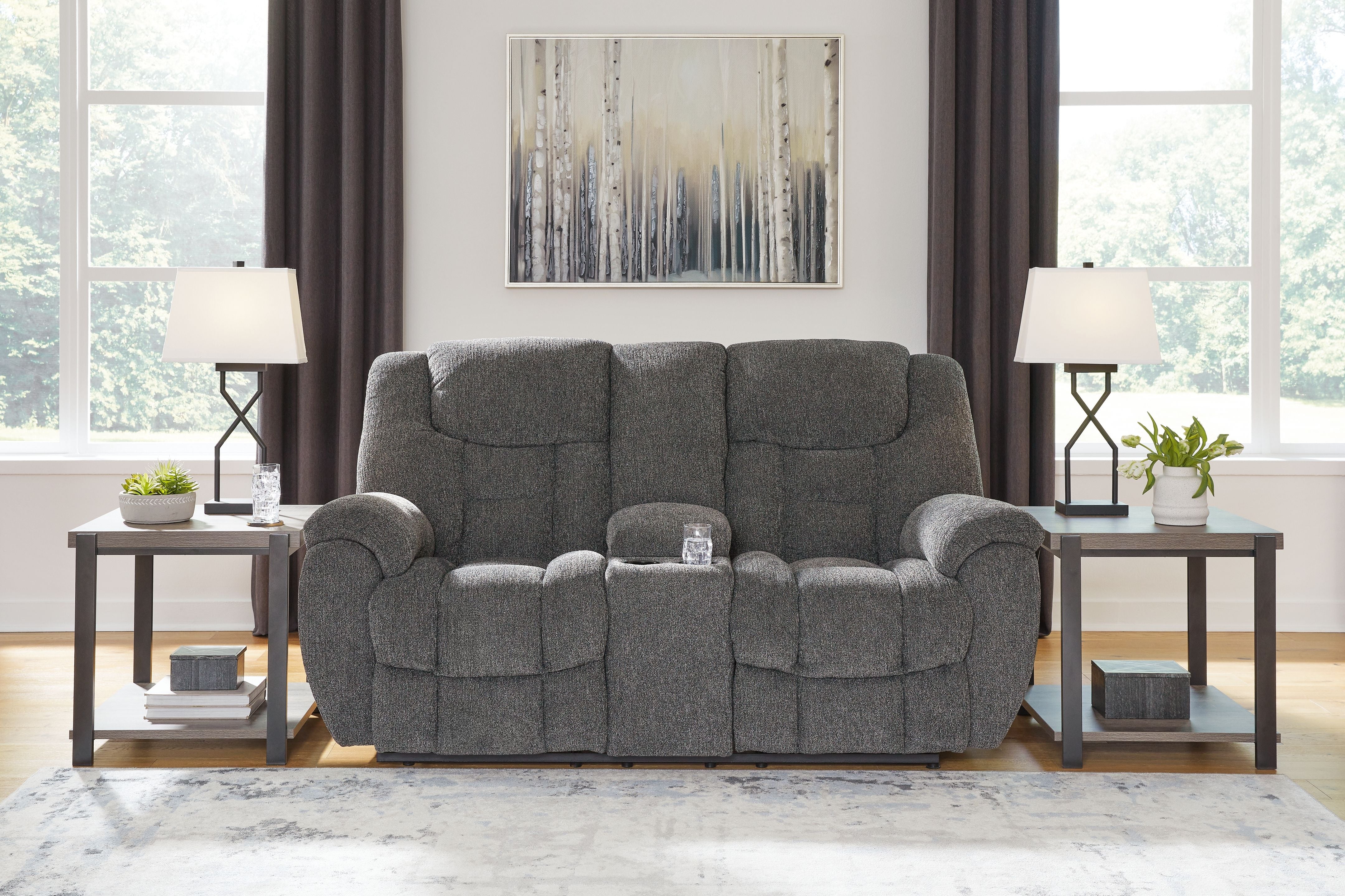 Foreside - Dbl Reclining Loveseat with Console - Charcoal - Image 8