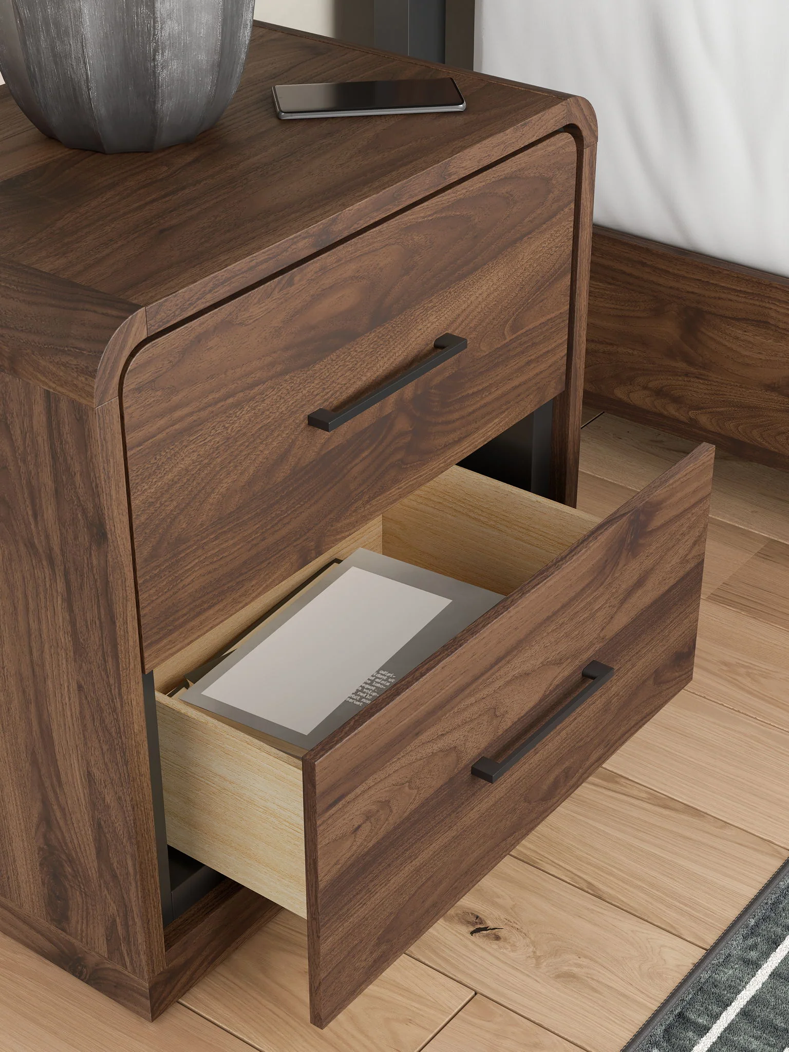 Fortlorn - Two Drawer Night Stand - Walnut Brown - Image 3