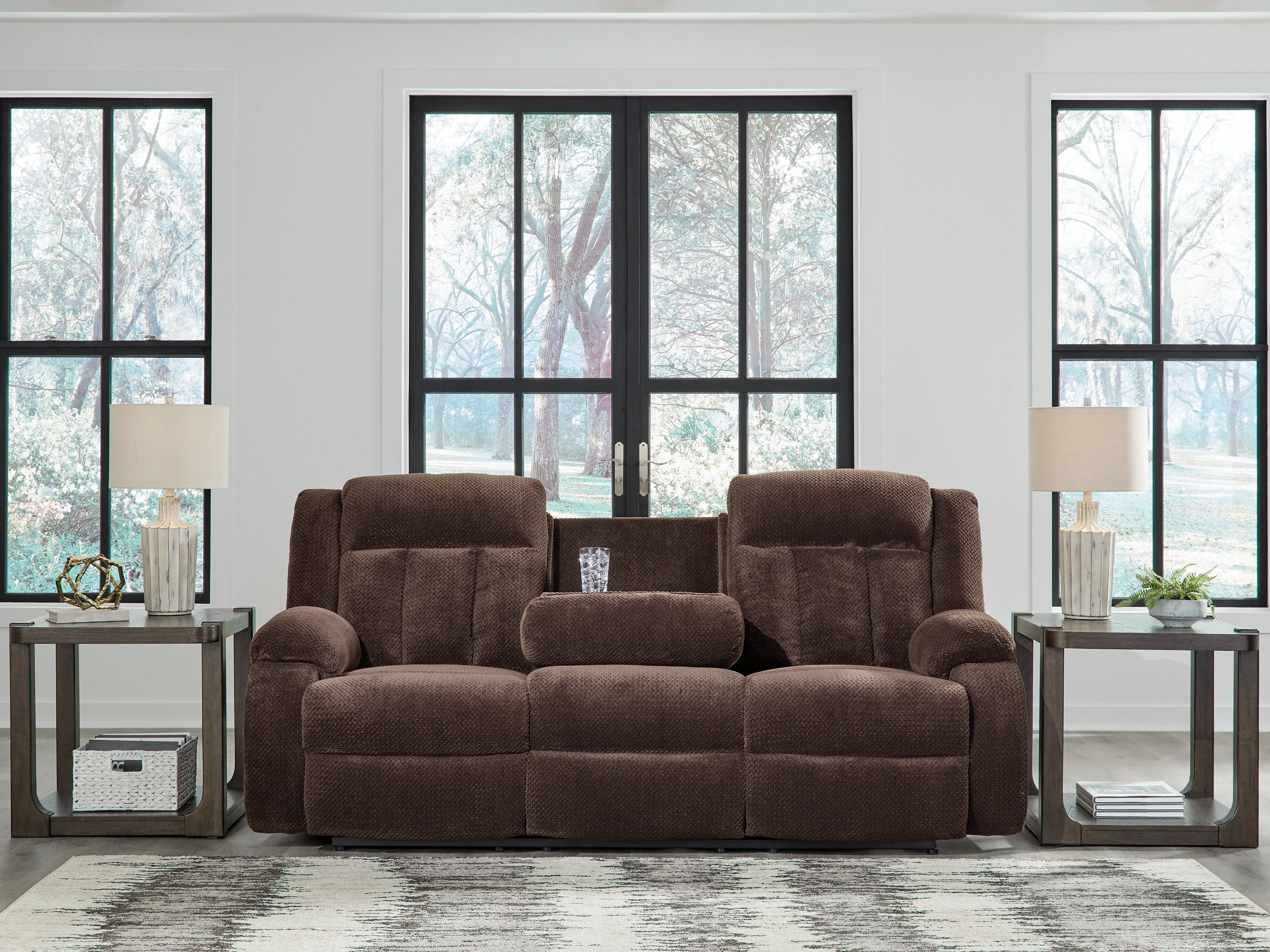 Free Wake - Reclining Power Sofa With Drop Down Table - Chocolate - Image 2