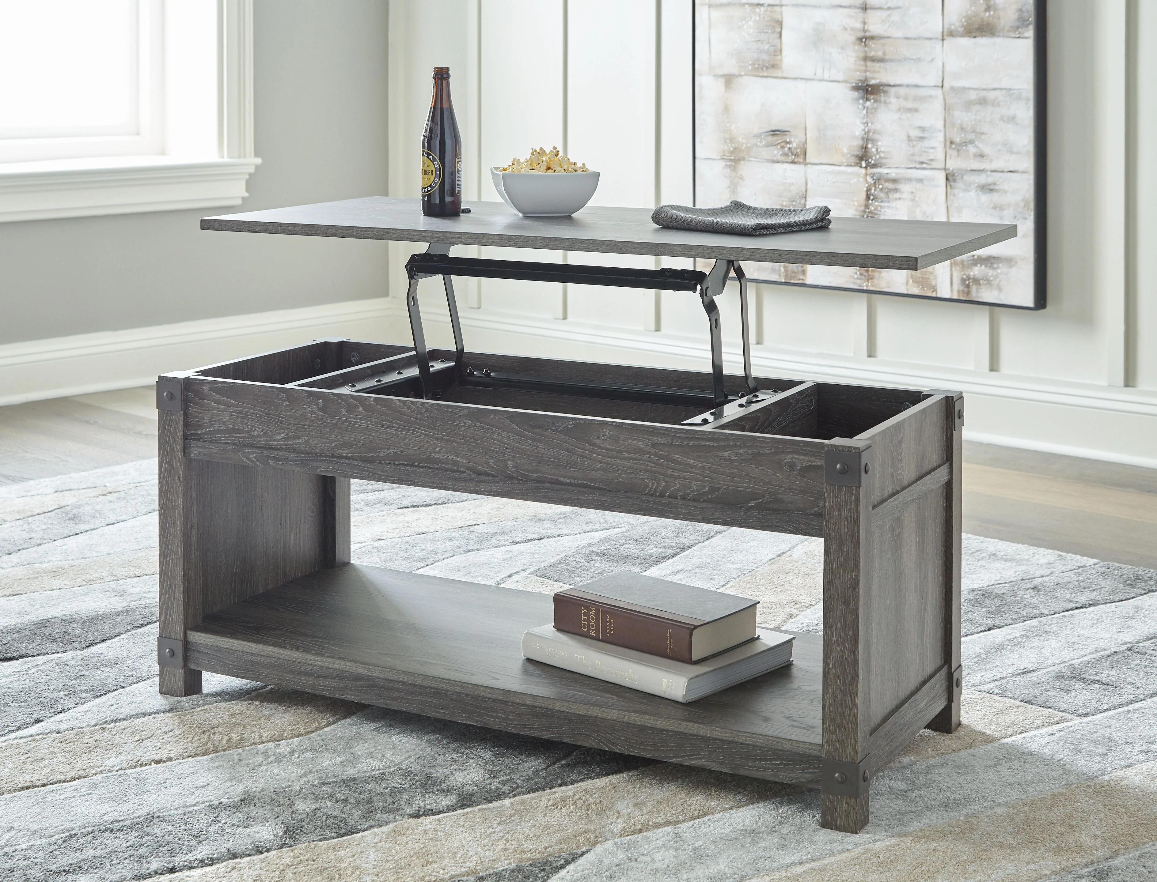 Freedan - Rect Lift Top Cocktail Table - Grayish Brown - Image 10