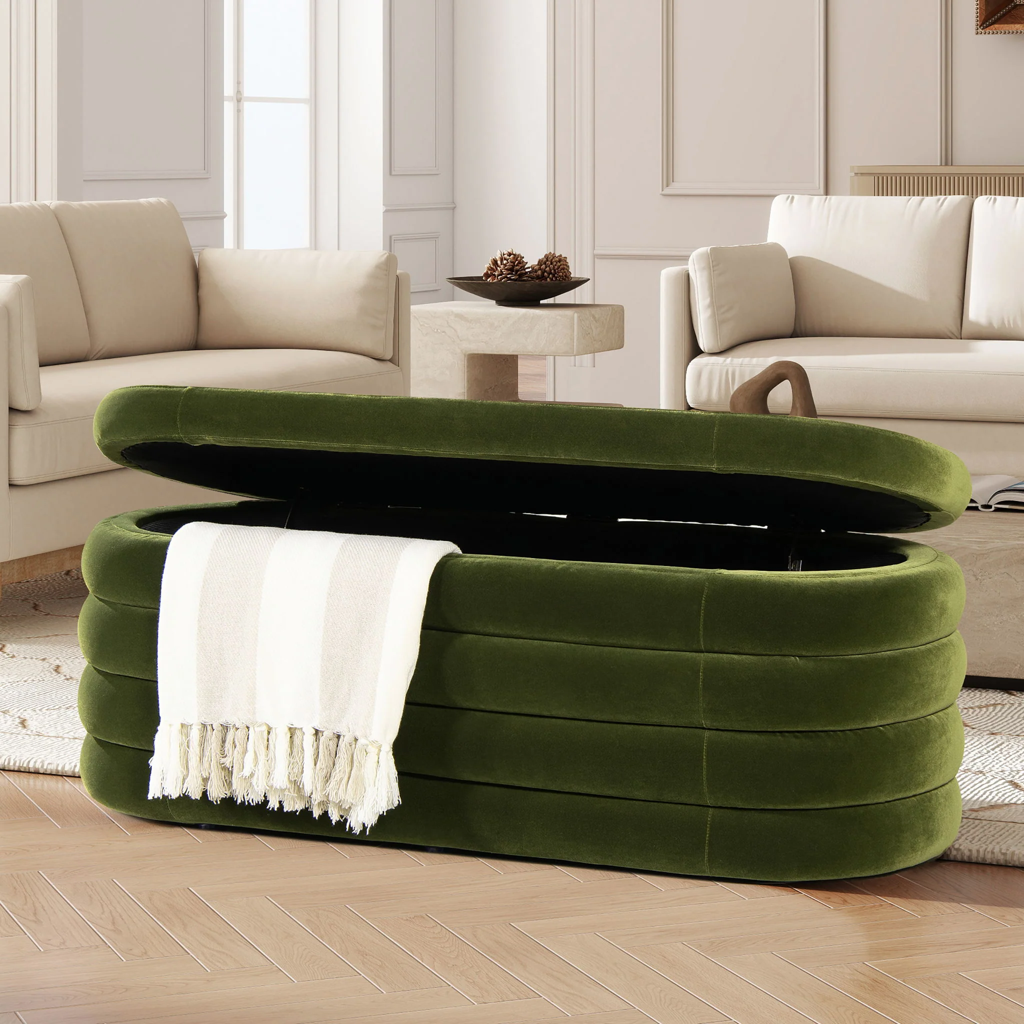Fuji - Upholstered Oval Storage Bench - Image 6