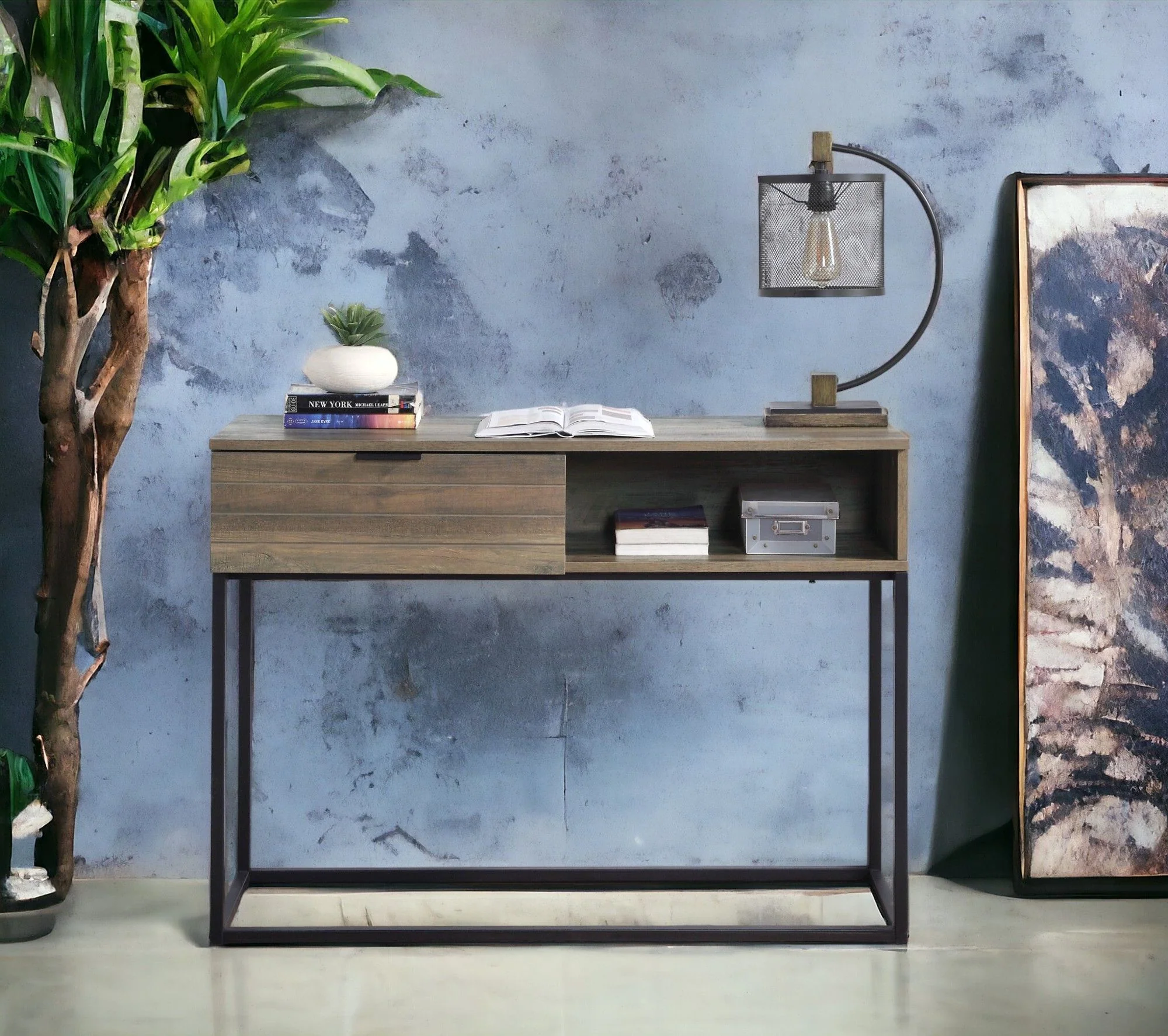 Galeno - Legs Writing Desk - Rustic Oak / Black - Image 3