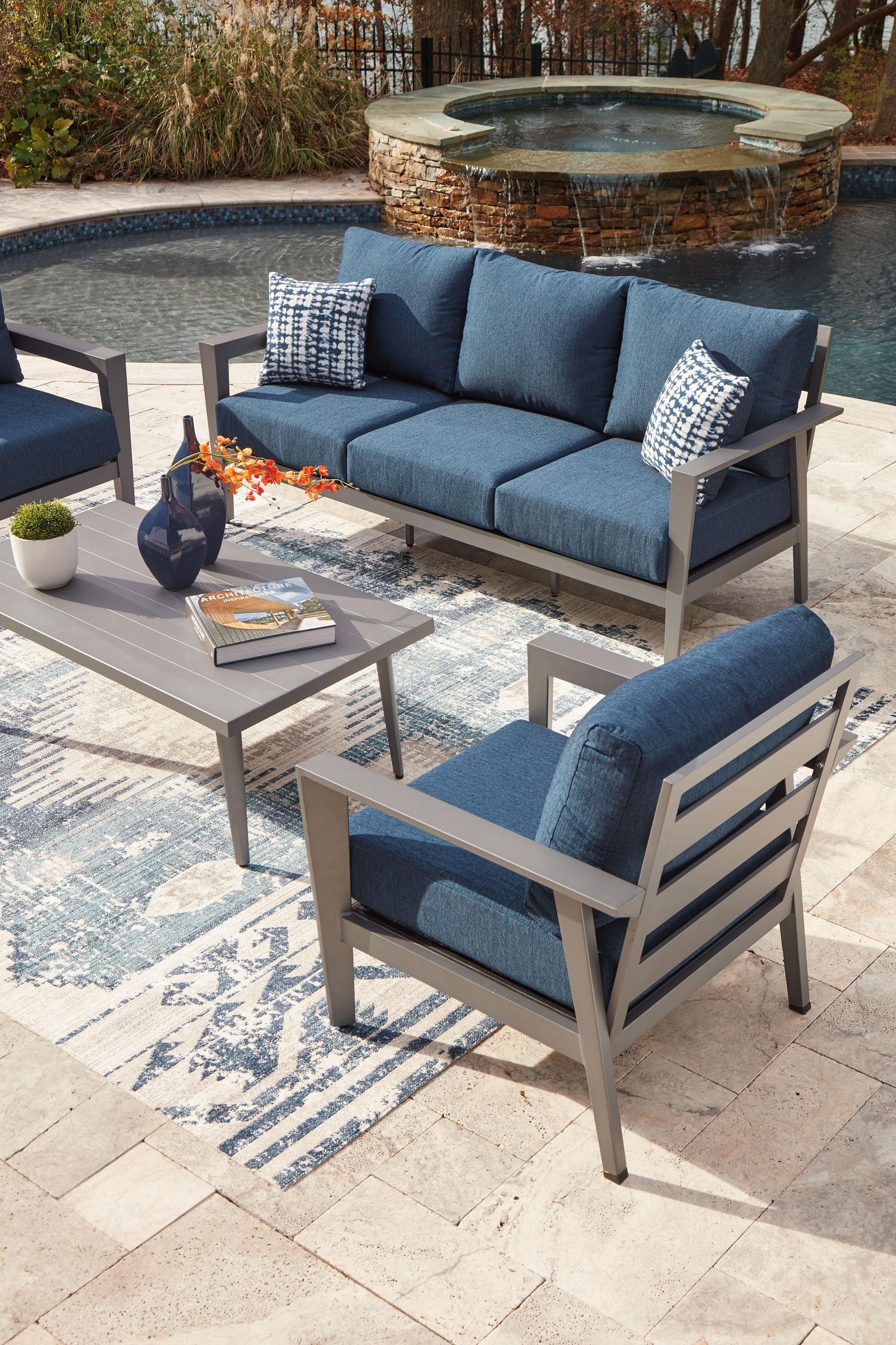 Gali - Sofa / Chairs / Table Set (Set of 4) - Gray / Blue - Image 10