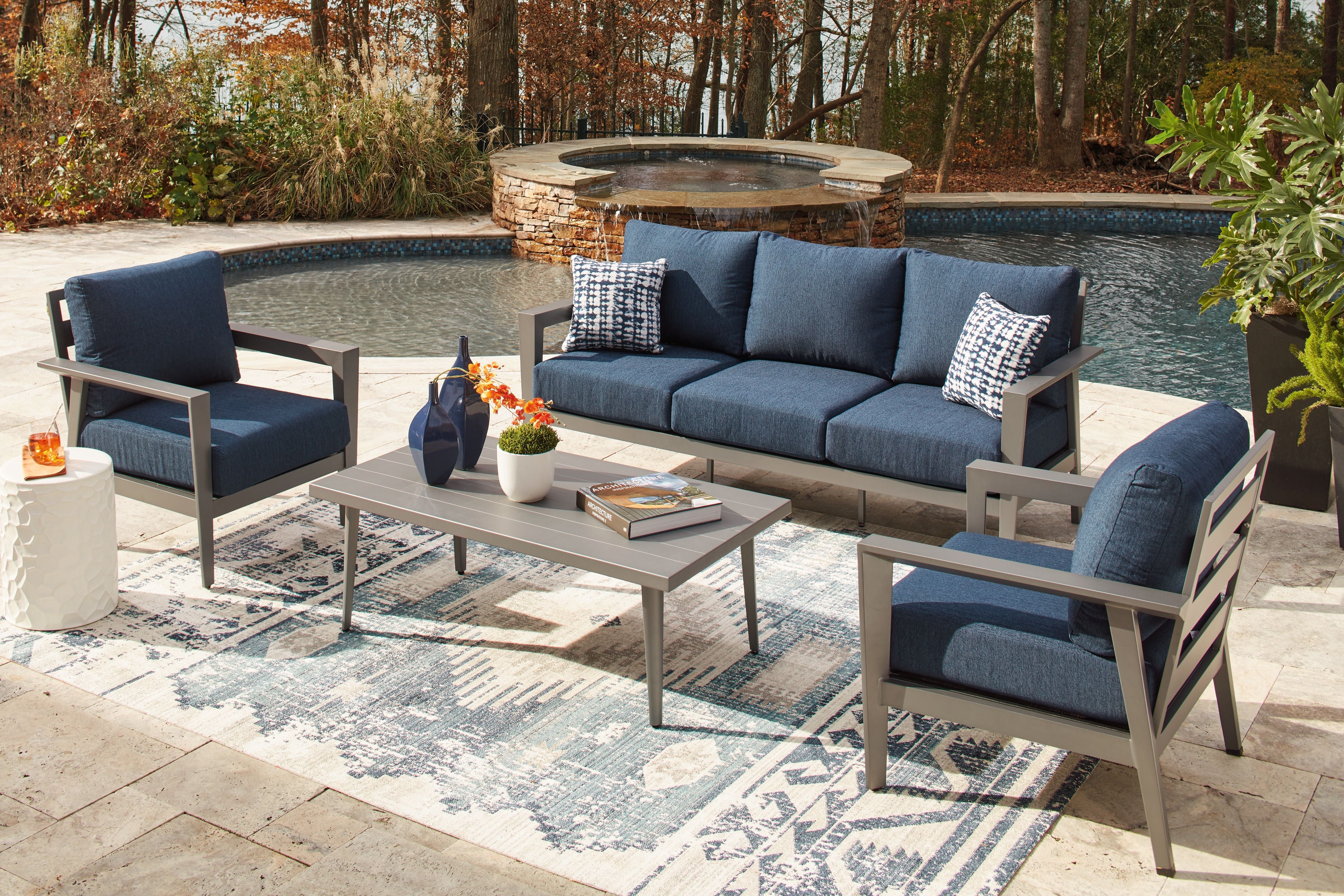 Gali - Sofa / Chairs / Table Set (Set of 4) - Gray / Blue - Image 8