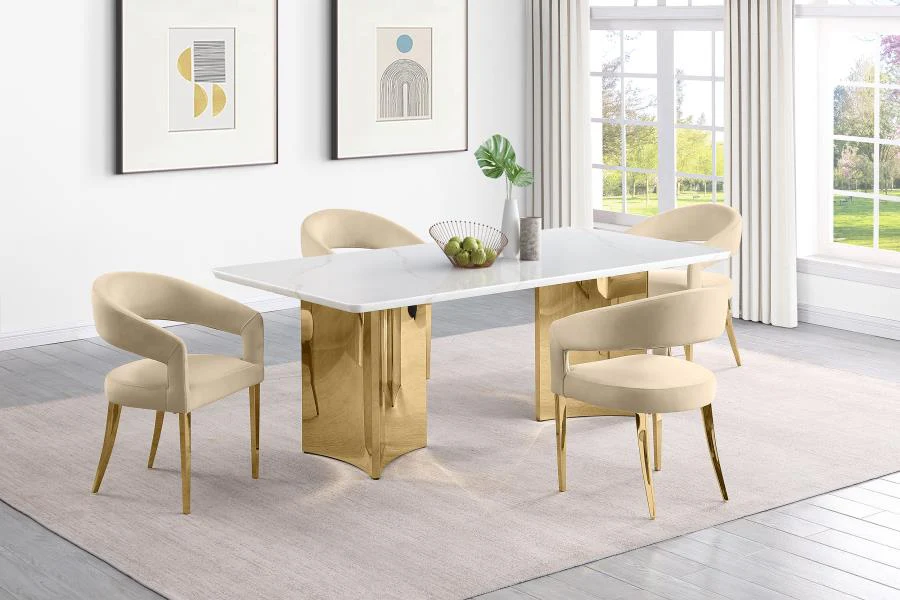 Galiano Velvet Upholstered Dining Arm Chair Beige (Set of 2) - Image 12