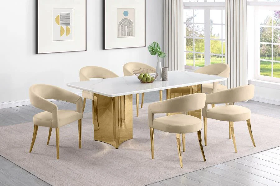 Galiano Velvet Upholstered Dining Arm Chair Beige (Set of 2) - Image 13