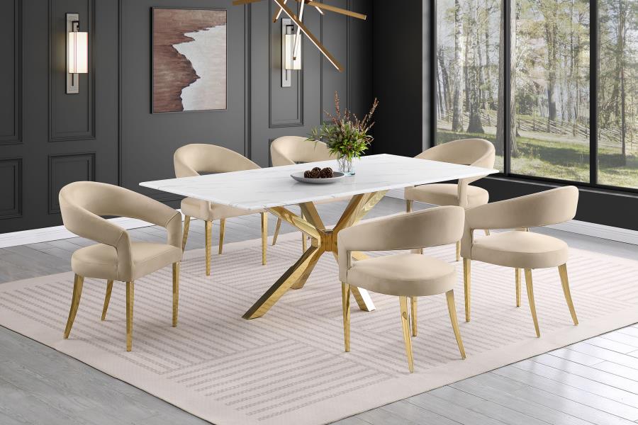 Galiano Velvet Upholstered Dining Arm Chair Beige (Set of 2) - Image 16