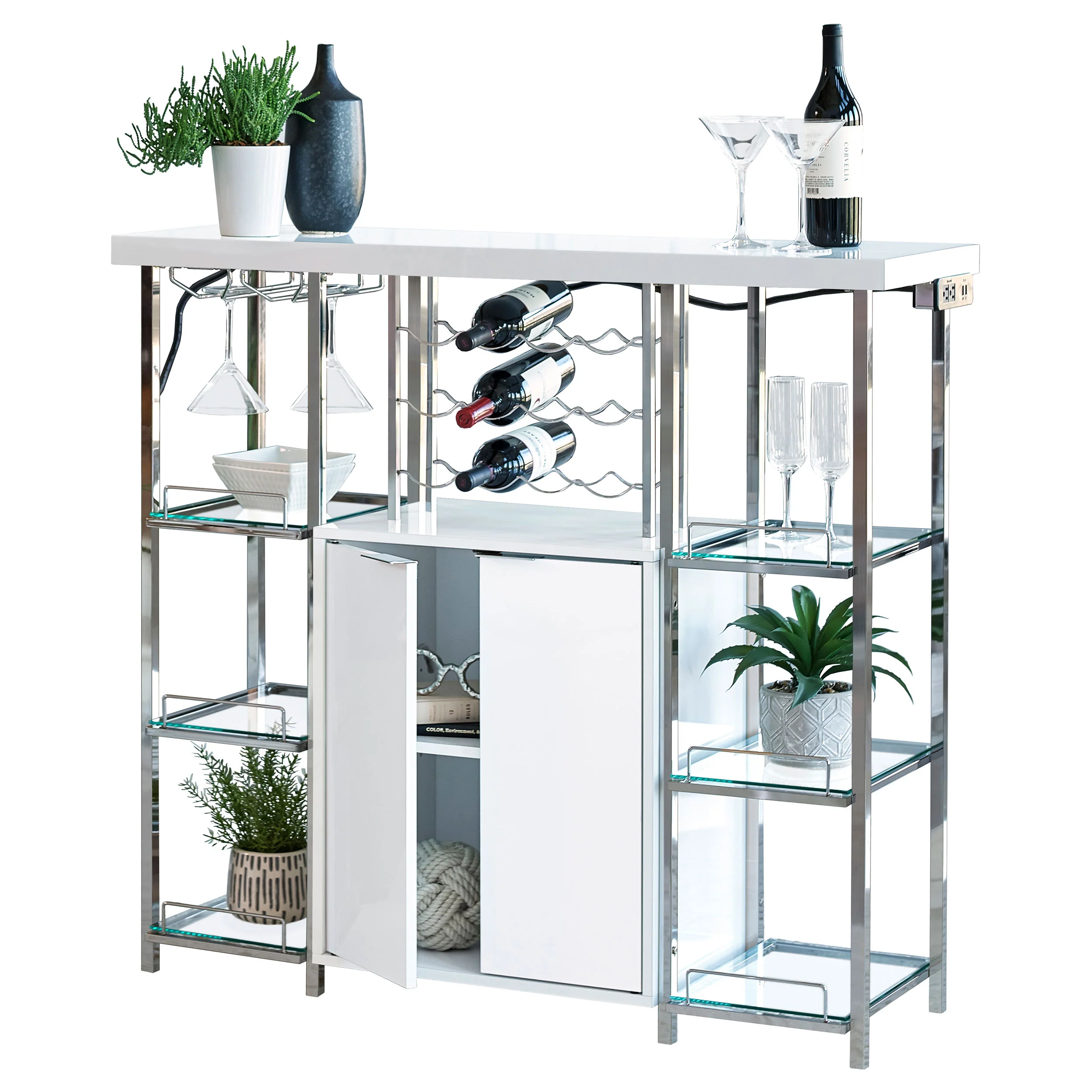 Gallimore - 2 Door Bar Cabinet Wine Storage - White High Gloss - Image 5