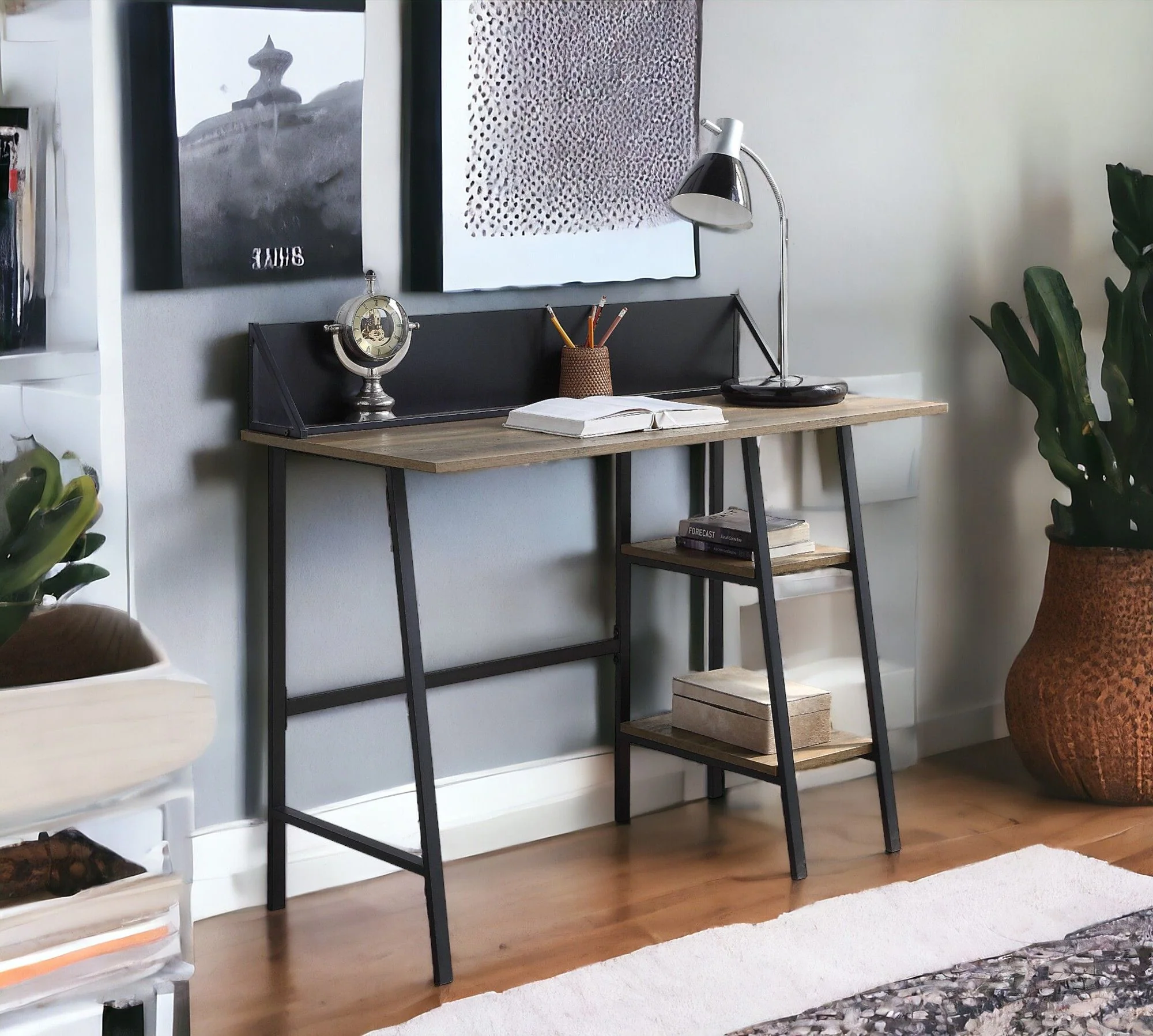 Garima - Legs Writing Desk - Rustic Oak / Black - Image 13