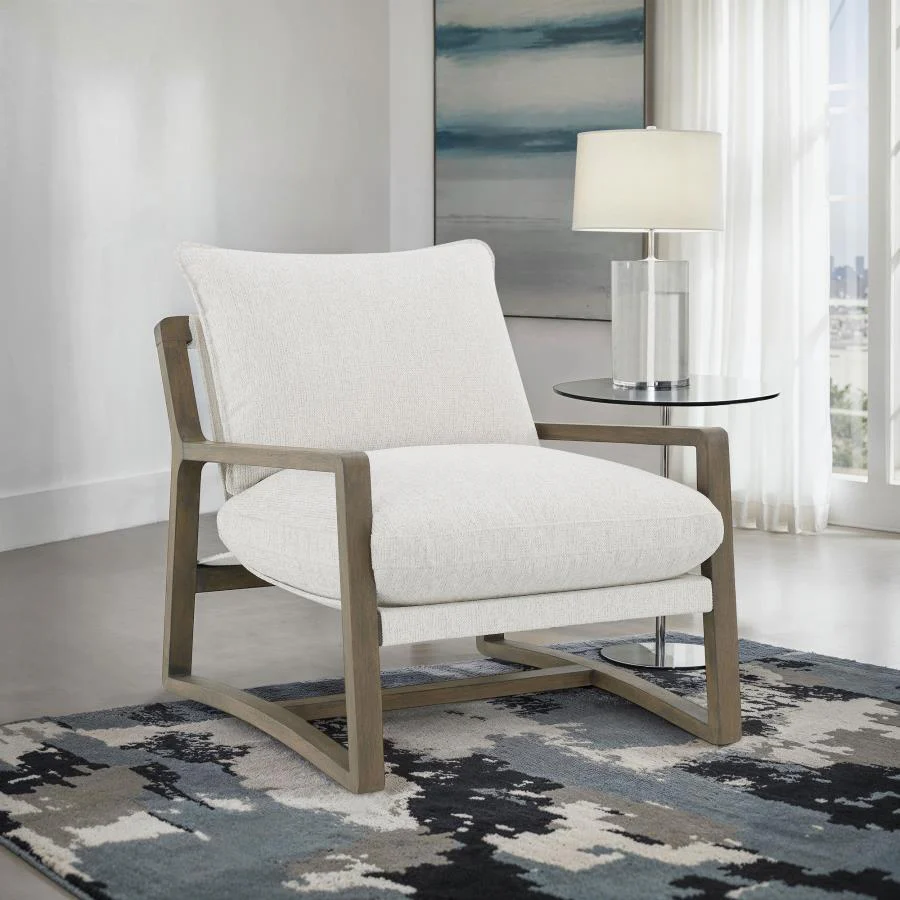 Geneva - Boucle Upholstered Wood Arm Accent Chair - Sand - Image 2