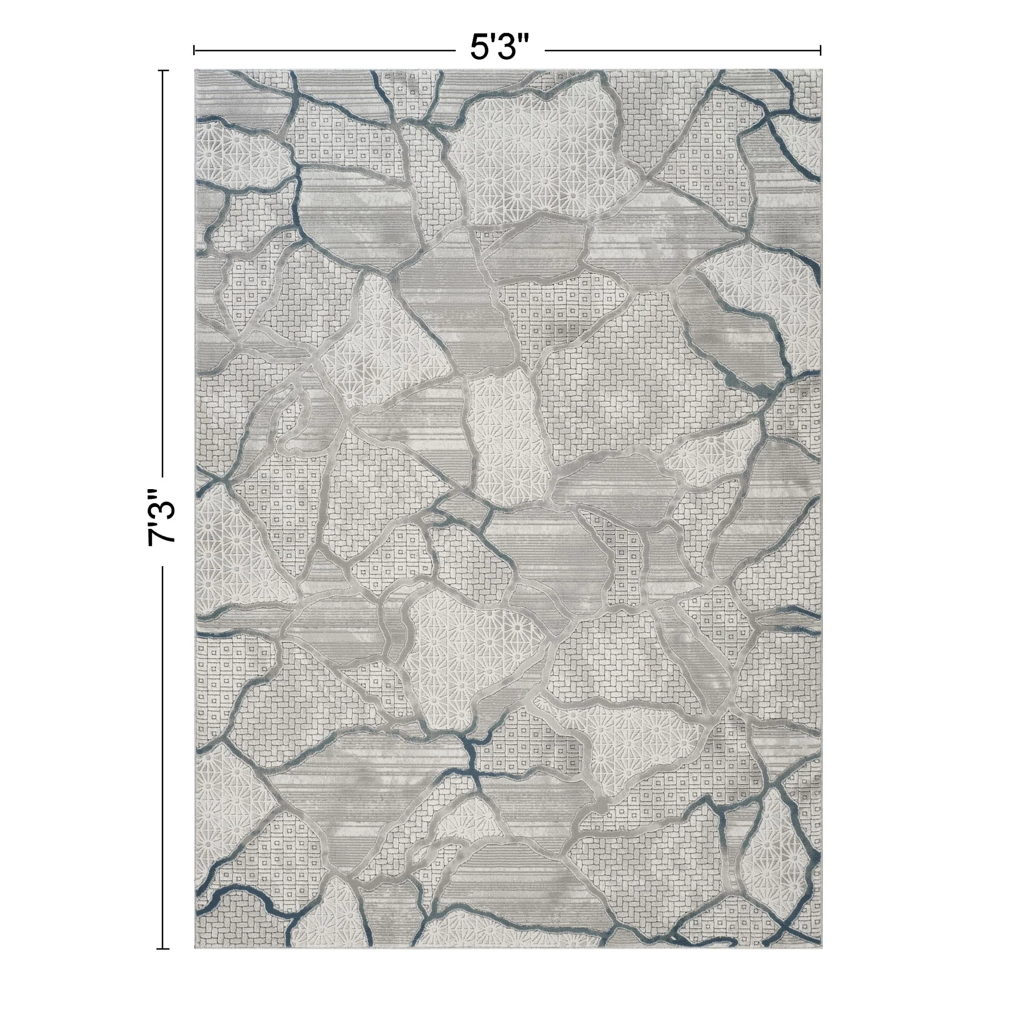 Geometrix - 5'3" X 7'3" Area Rug, Geometric 3D Effect - Gray / Ivory - Image 2