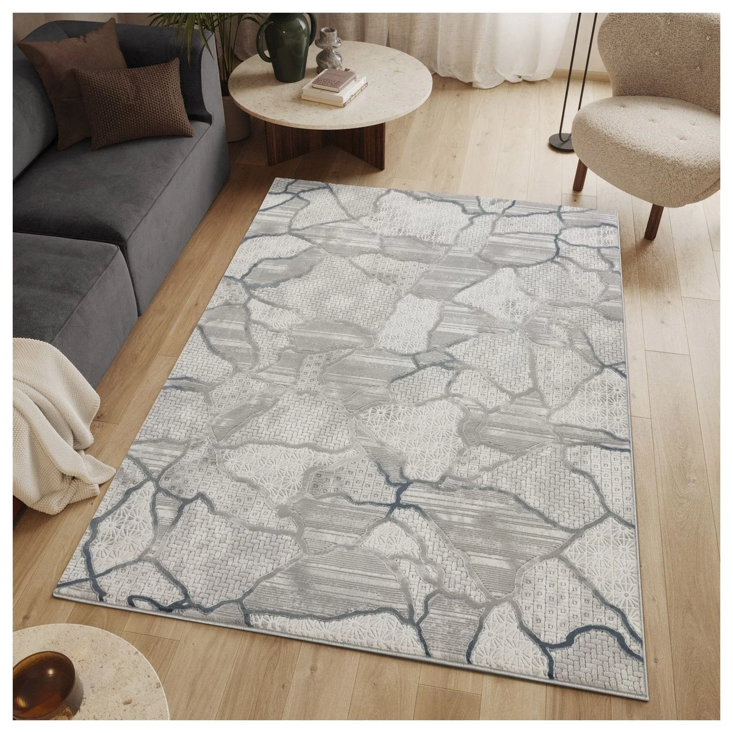 Geometrix - 5'3" X 7'3" Area Rug, Geometric 3D Effect - Gray / Ivory - Image 5