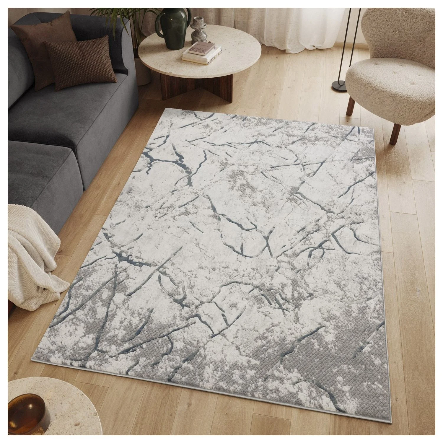 Geometrix - 7'10" X 10'6" Area Rug, Geometric 3D Effect - Ivory / Gray - Image 5